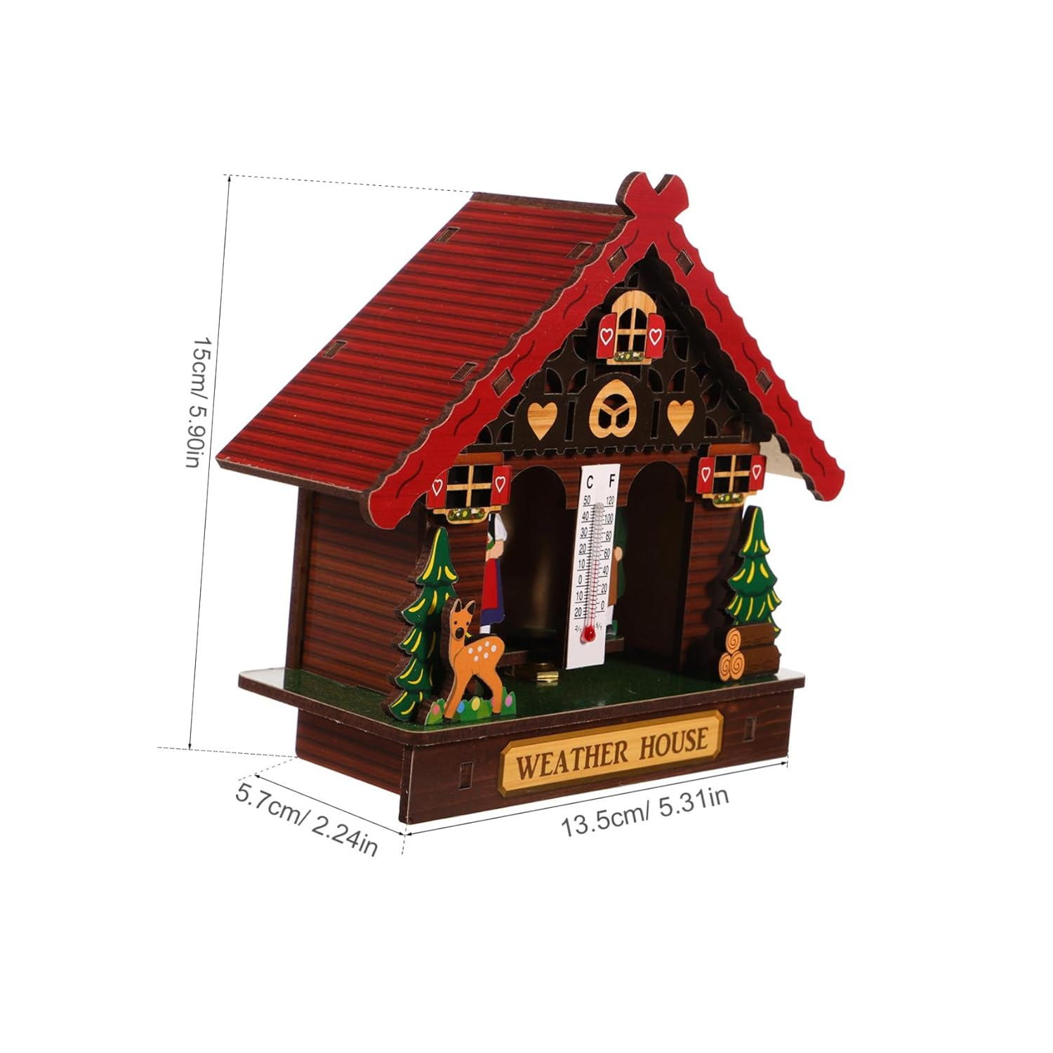 Weather House Wooden Barometer Thermometer Hygrometer Wall Mounted Indoor Outdoor Home Weather Station with Temperature Humidity Display Easy Battery Setup Stylish Wall Decoration image number 1