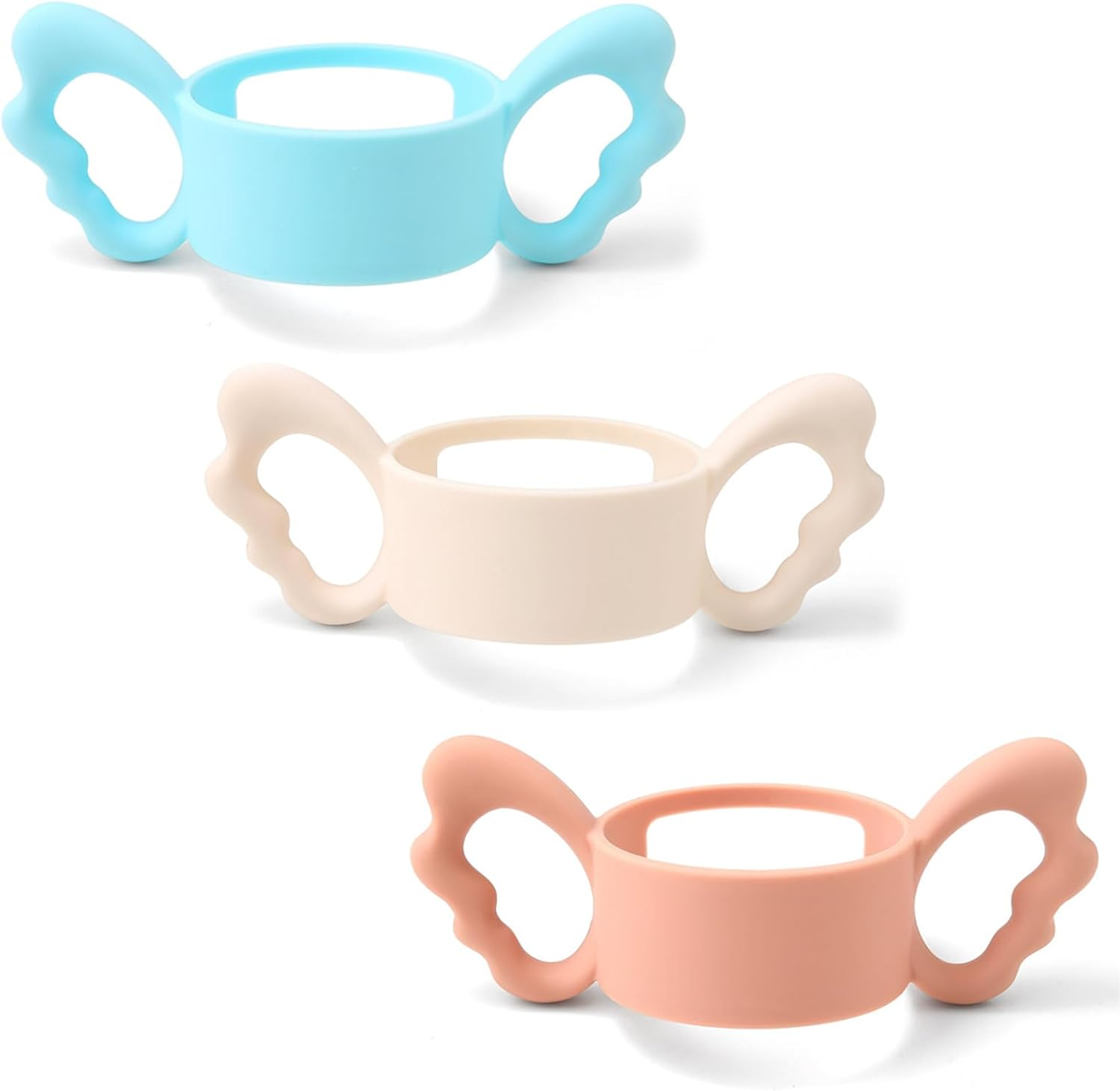 Treayes Silicone Baby Bottle Handles (3 Pcs) with Easy Grip and Brush, Lightweight for Easy Carry, Lightweight Carry Silicone Wide-Neck Bottle Handles 3 Colors image number 5