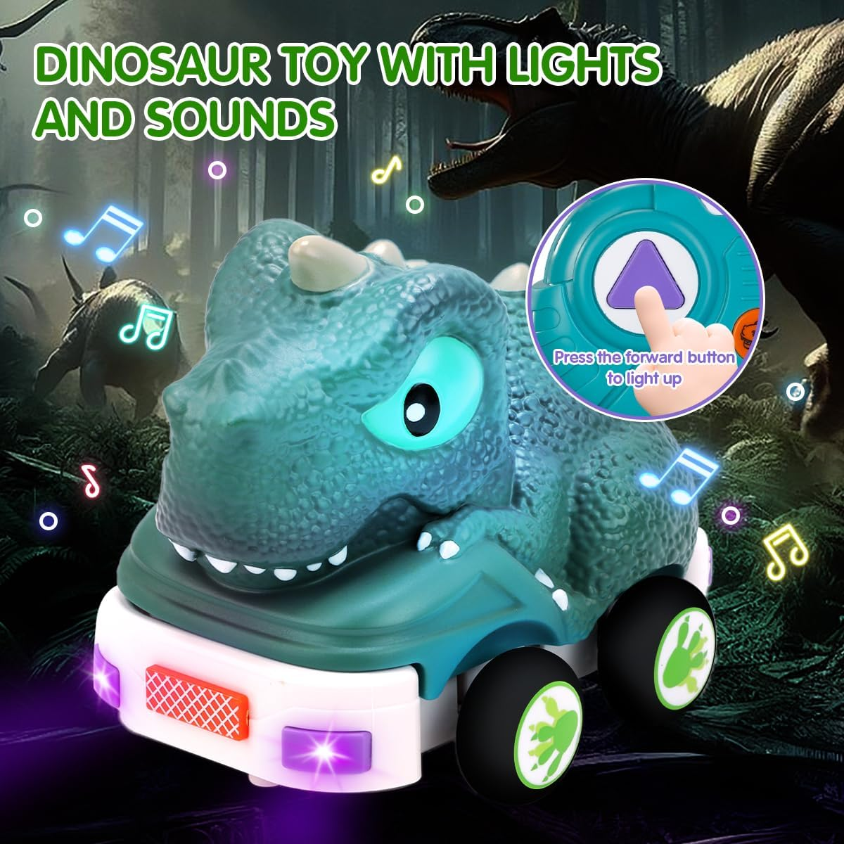 Remote Control Car for Toddler Age 2 3 4 5,Dino RC Cars with Light & Music，Electric Dinosaur Toys for Kids，Christmas Birthday Toy for Boys & Girls image number 4