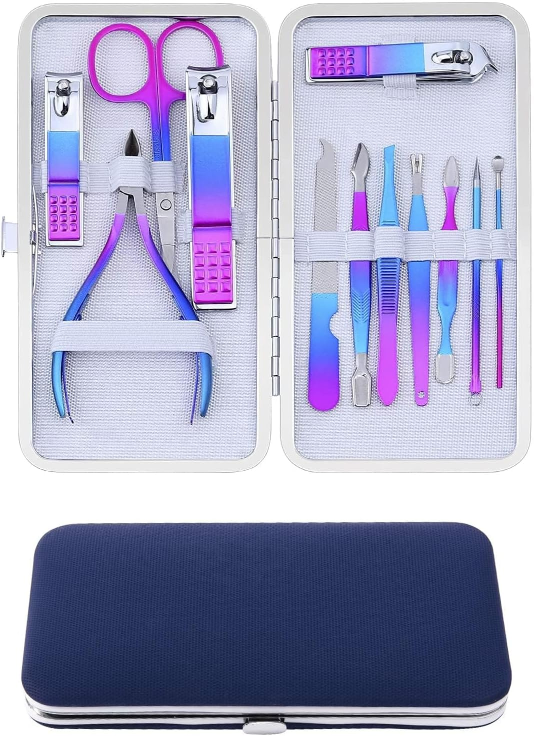 IFAN&trade; Professional Nail Clipper Nail File Nail Cutter 12PCS in 1 Rainbow Stainless Steel Manicure Set Pedicure Combo Facial Care Tools for Household Travel Portable image number 6