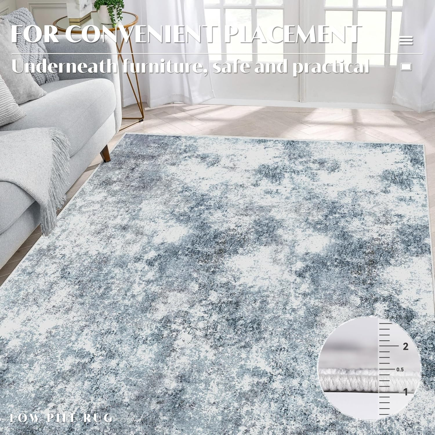 Large Area Rug Living Room Rugs, Modern Abstract Area Rug Deerly Washable Large Bedroom Rug with Non Slip Rubber Backing for under Dining Table Office Bedroom Indoor (Bluegrey, 200X300)