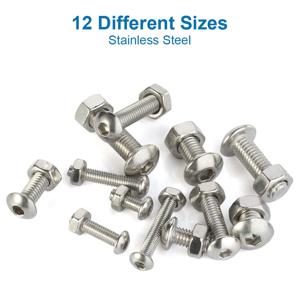 MMOBIEL 440 Pcs ISO 7380-2 Stainless Steel Screw and Nuts Hex Socket Cup Head Screw 15 Sizes M3 M4 M5 Hex Socket Cup Head Incl Wrenches image number 5