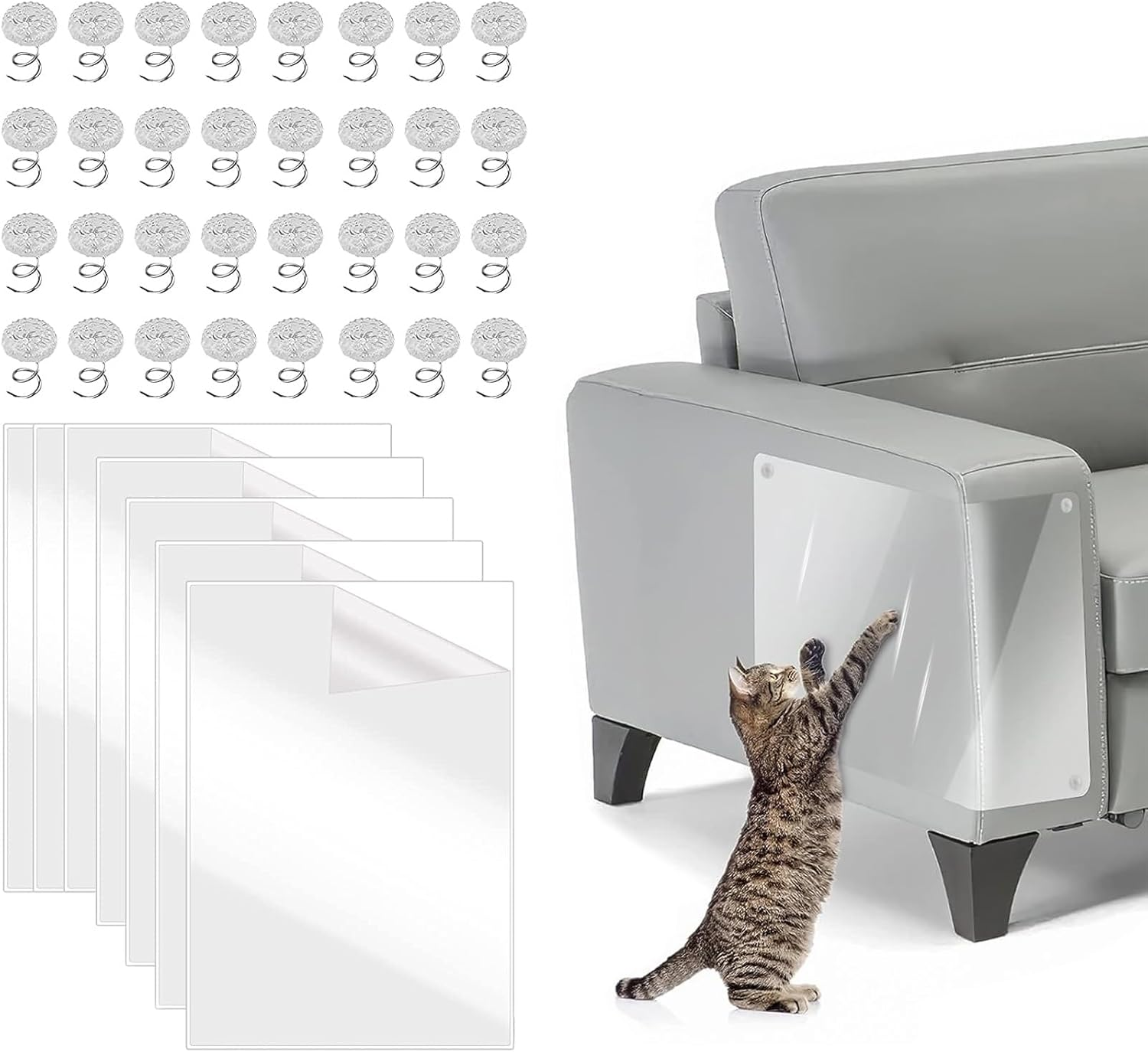 Pack of 8 Cat Scratch Protection Film Transparent Sofa Scratch Protection Pad Cat Furniture Protection Scratch Pads Scratch Protection for Cat Dog with 32 Screws for Sofa Door Wall Scratch Mats image number 1