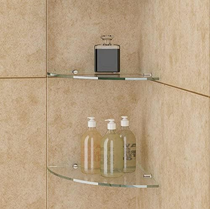ELEGANT Corner Glass Shelf for Bathroom 8Mm Tempered Toughen Clear round Glass 312X255Mm image number 1