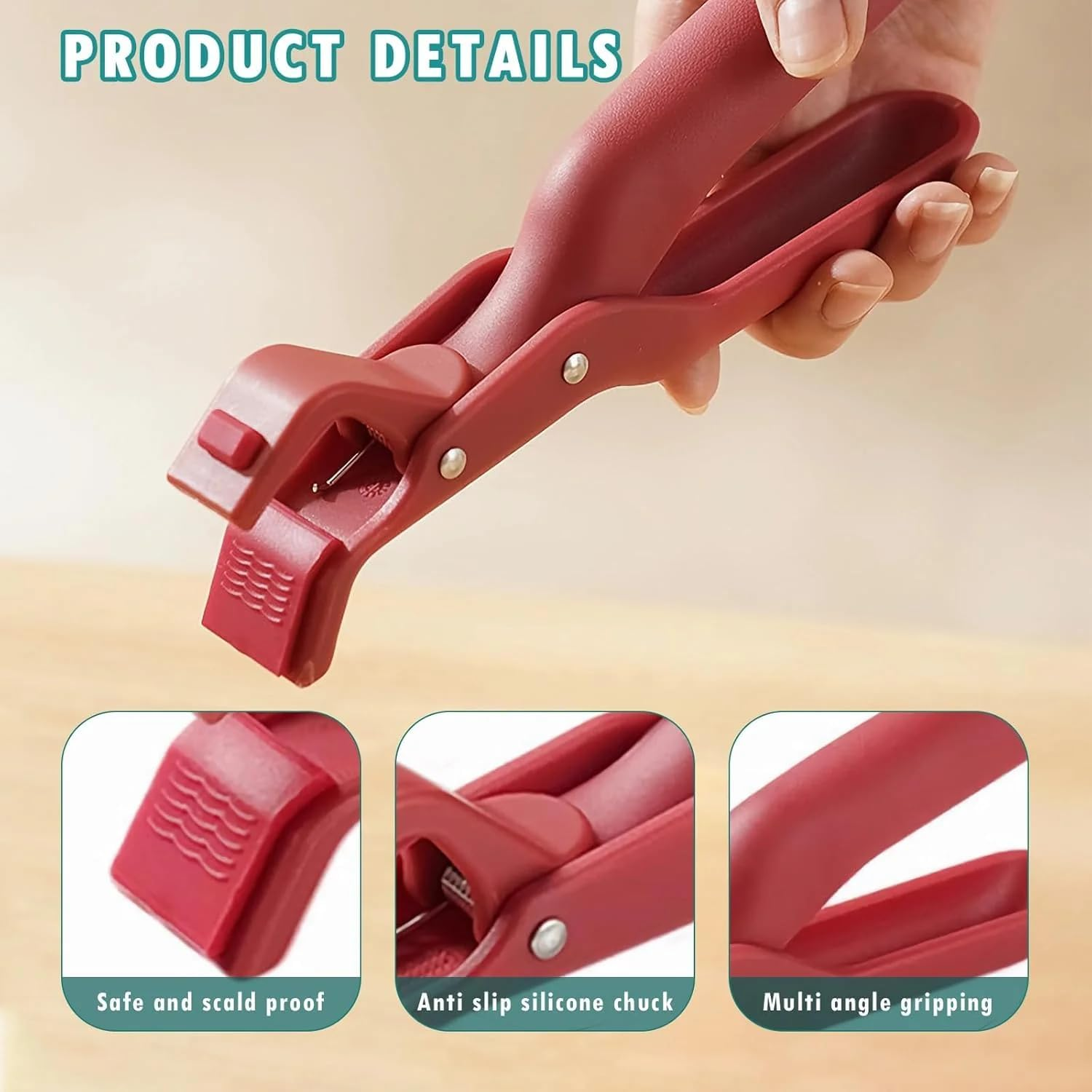Hot Plate Gripper Tongs, Hot Plate Grippers, Pot Lifter Clip for Camping Cookware, Heat Resistant Silicone Tong Non-Slip Anti-Scald Bowl Clip for Moving Hot Plate or Bowls (Red) image number 2