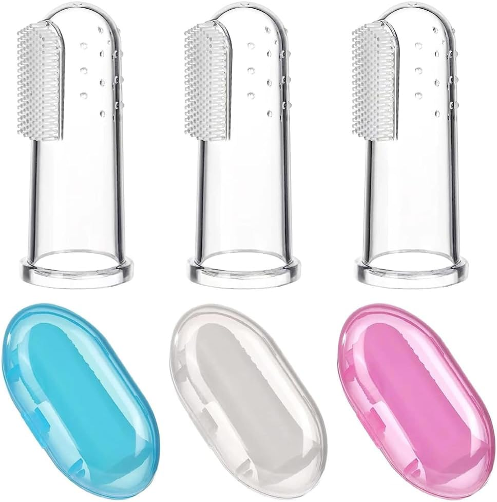 Poemtian 3Pcs Baby Finger Toothbrush Silicone Baby Kids Brush Oral Cleaning Transparent Teeth Cleaning Care ​Brush Infant Toothbrush for Newborn with Case image number 2