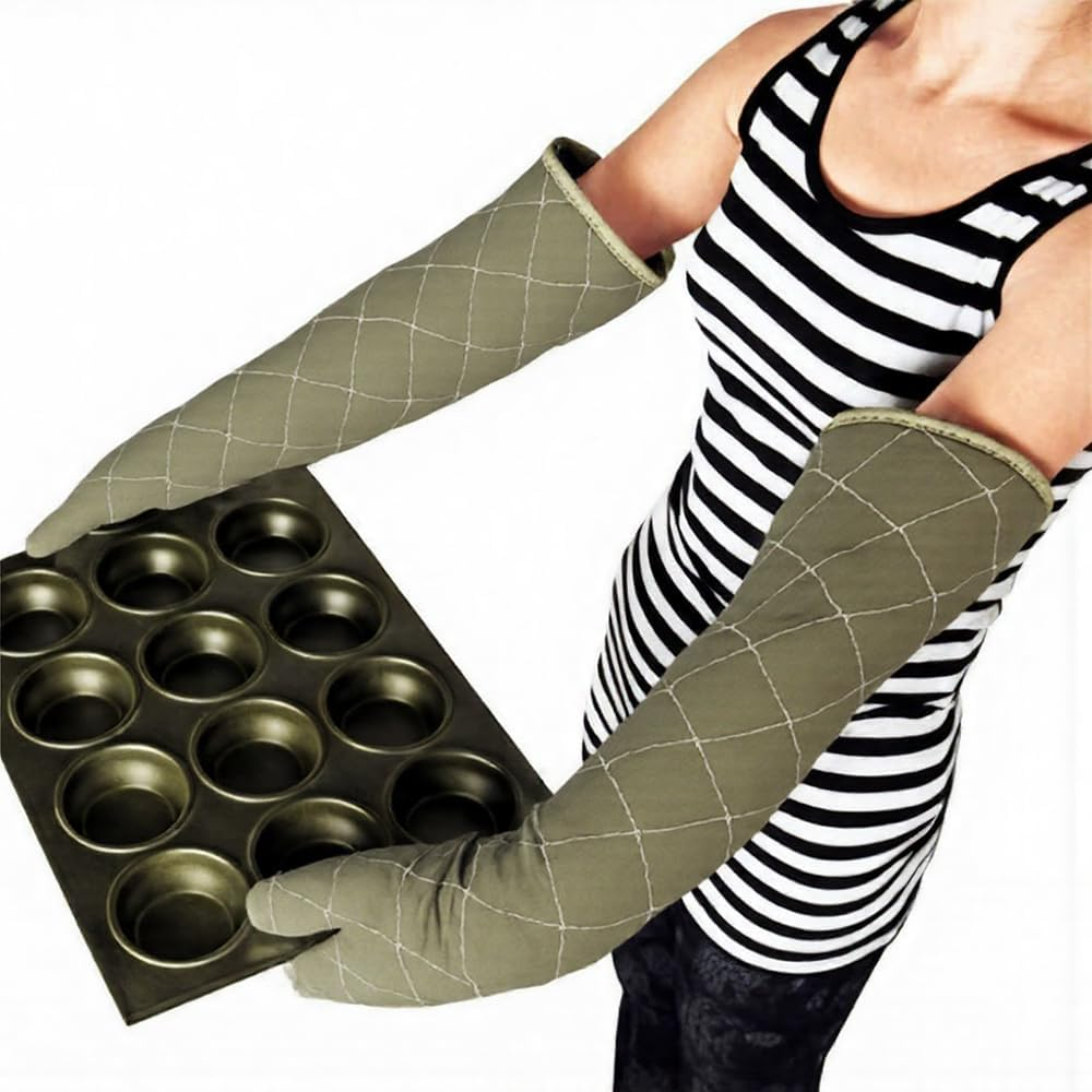 Linwnil Heat Resistant Oven Gloves New Cotton Oven Mitts Kitchen Gloves High Temperature Cooking Tool BBQ Gloves (23-Inch)