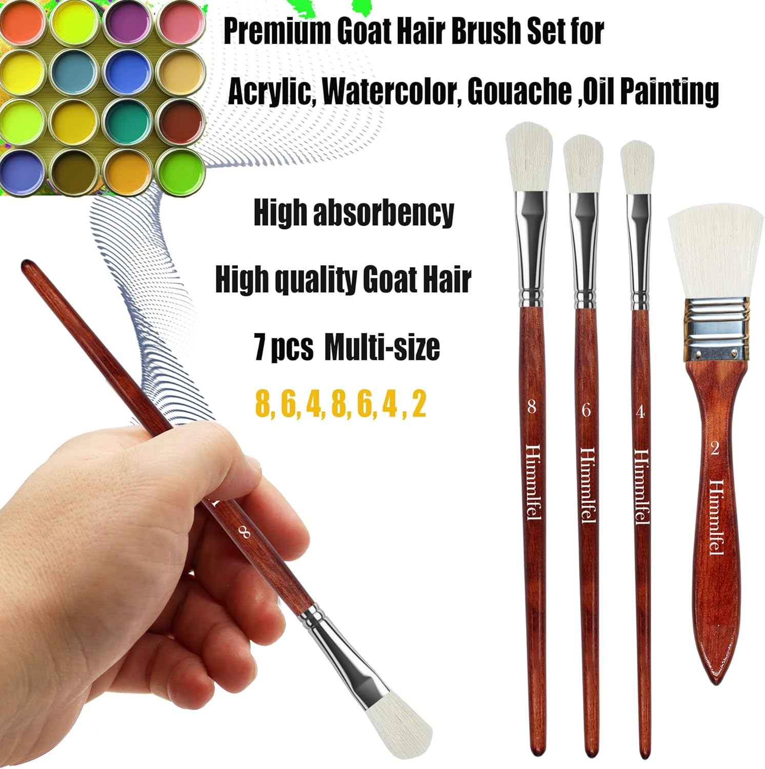 Himmlfel Blending Painting Brushes,7Pcs Premium Goat Hair Brush Set for Acrylic, Watercolor, Gouache,Oil Painting,Versatile Gilding Brush Set for Crafts,Ceramic,Pottery Paint,Gold Leaf image number 1