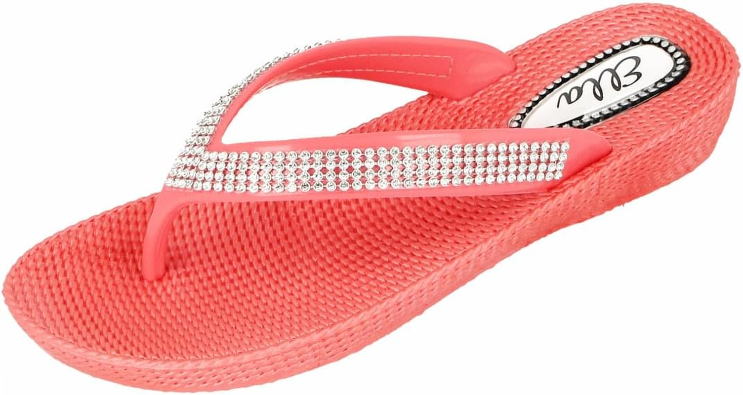 Ella Ladies S1 Diamante Toe Post Flat Low Wedge Jelly Flip Flop Summer Sandals Size 3-8