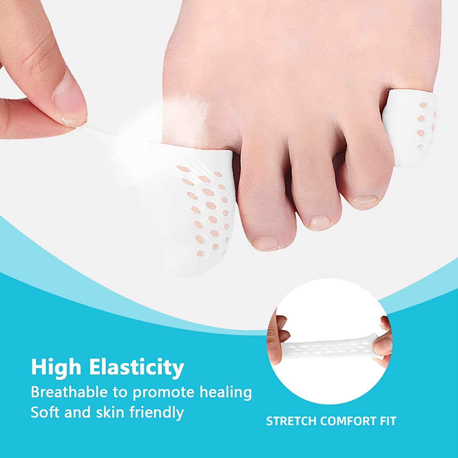 12Pcs 3 Sizes Gel Toe Protectors Breathable, Blister Toe Caps with Holes, Reusable Toe Covers Women Men for Hammer Toes, Toe Guards for Feet, Missing or Ingrown Toenails (White)