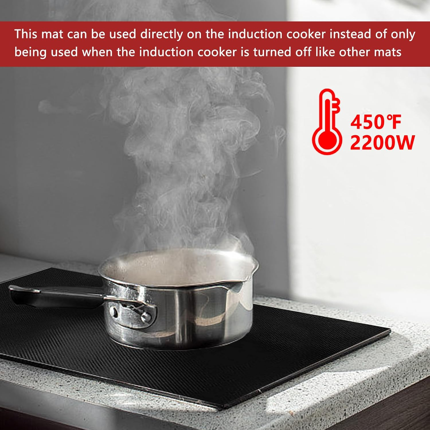 Westch 40X60Cm Large Induction Protective Mat, Silicone, Non-Slip, Heat-Insulated, Black, Induction Hob Protector, Induction Mat image number 4