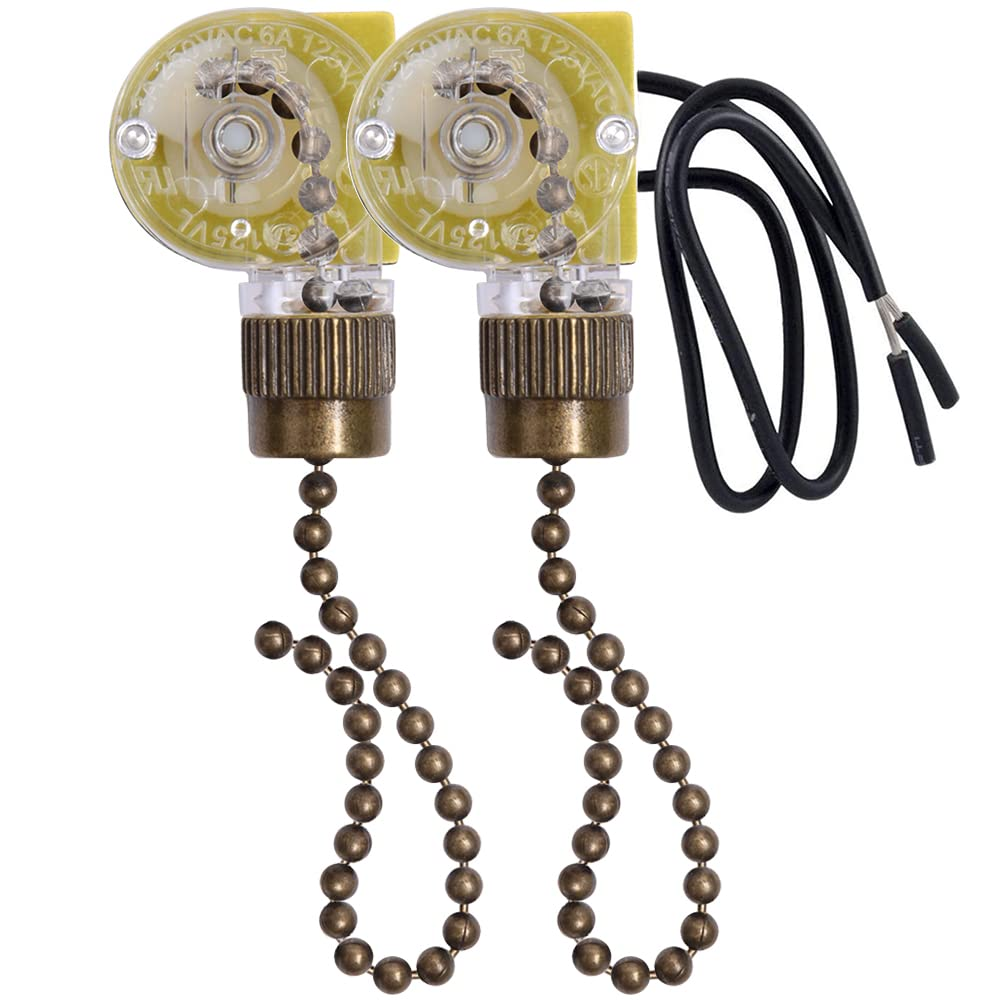 Akahttbn Ceiling Fan Light Switch Zing Ear ZE-109 Two Wire Light Switch Ceiling Light Fans Pull Chain Switch Control Switch for Lamps and Wall Lights, 2 Pieces Bronze image number 1