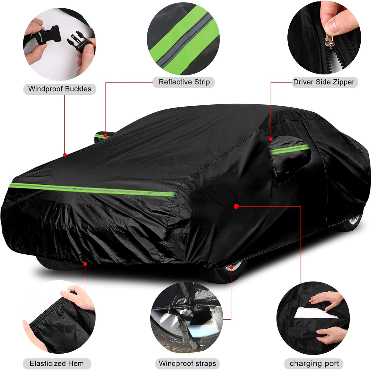 Waterproof Car Cover Replace for 2019-2025 Porsche Taycan, 6 Layers All Weather Custom-Fit Car Cover with Zipper Door, Charging Port for Snow Rain Dust Hail Protection image number 1