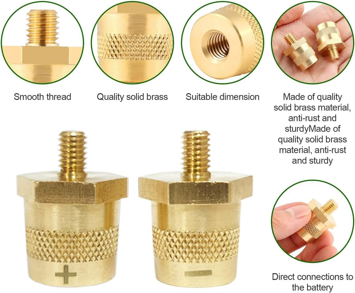 1 Pair (2PCS) Brass Battery Terminal Connectors with Stainless Screws | M6/M8/3/8 Inch Post Adapters | High Conductivity and Corrosion Resistance image number 4