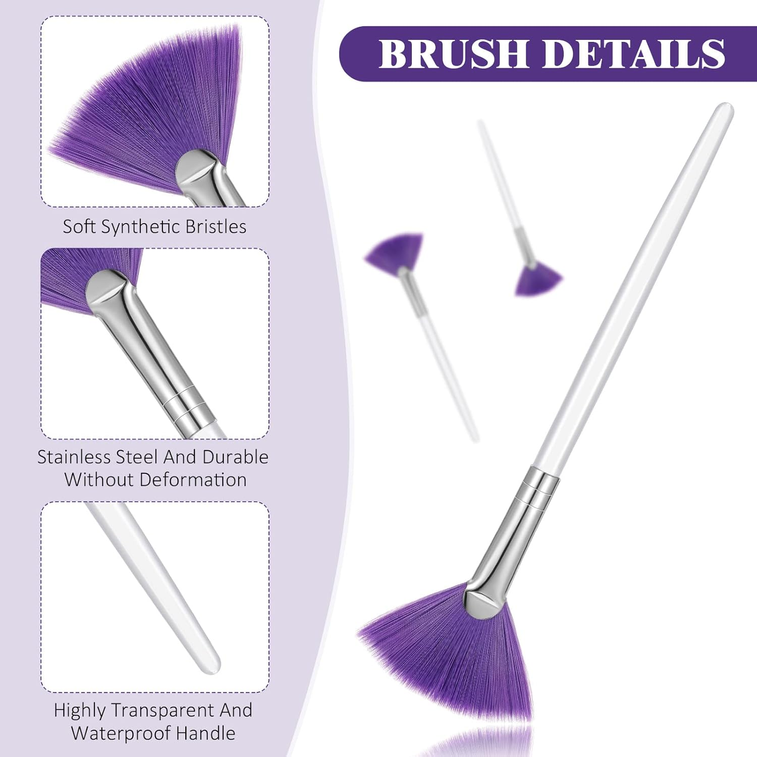 Maitys 6 Pieces Fan Mask Brushes Soft Fan Facial Mask Applicator Tools Brush Makeup Brushes Cosmetic Tools with Handle for Makeup Women(Purple Hair)