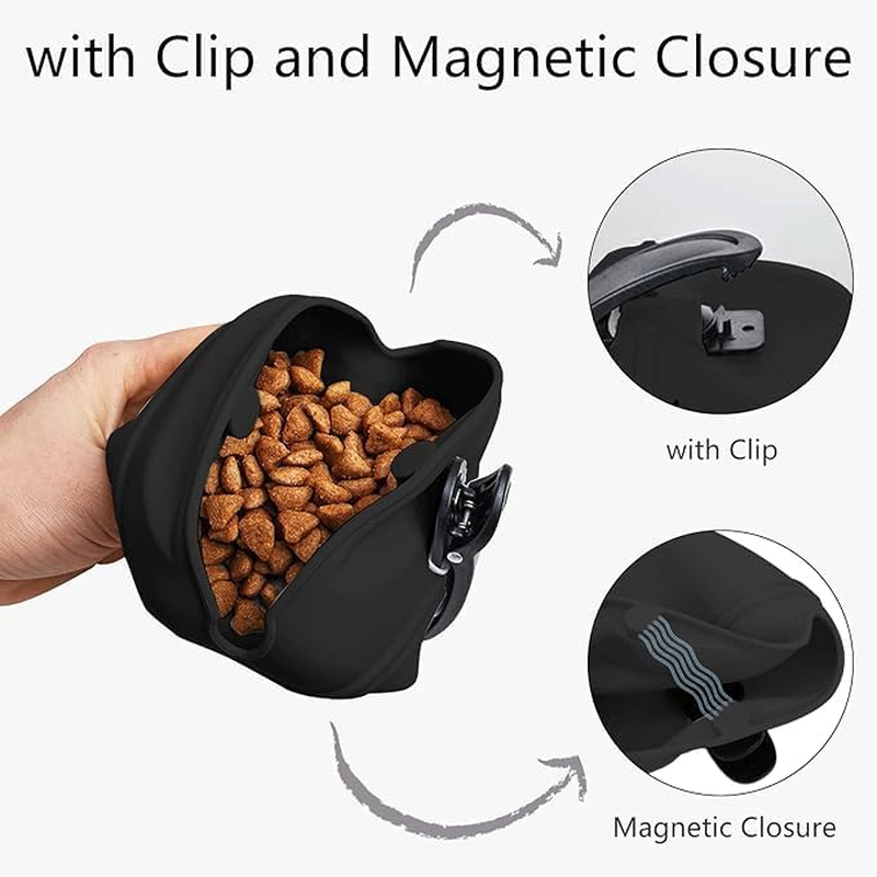 2PCS Dog Treat Pouch,Silicone Pet Feeding Bag Pouch Portable Dog Treat Bags with Puppy Reward Training Pouch with Magnetic Closing and Waist Clip for Belt for Dog Walks (Black+Sky Blue) - Light Blue+Royal Blue image number 3