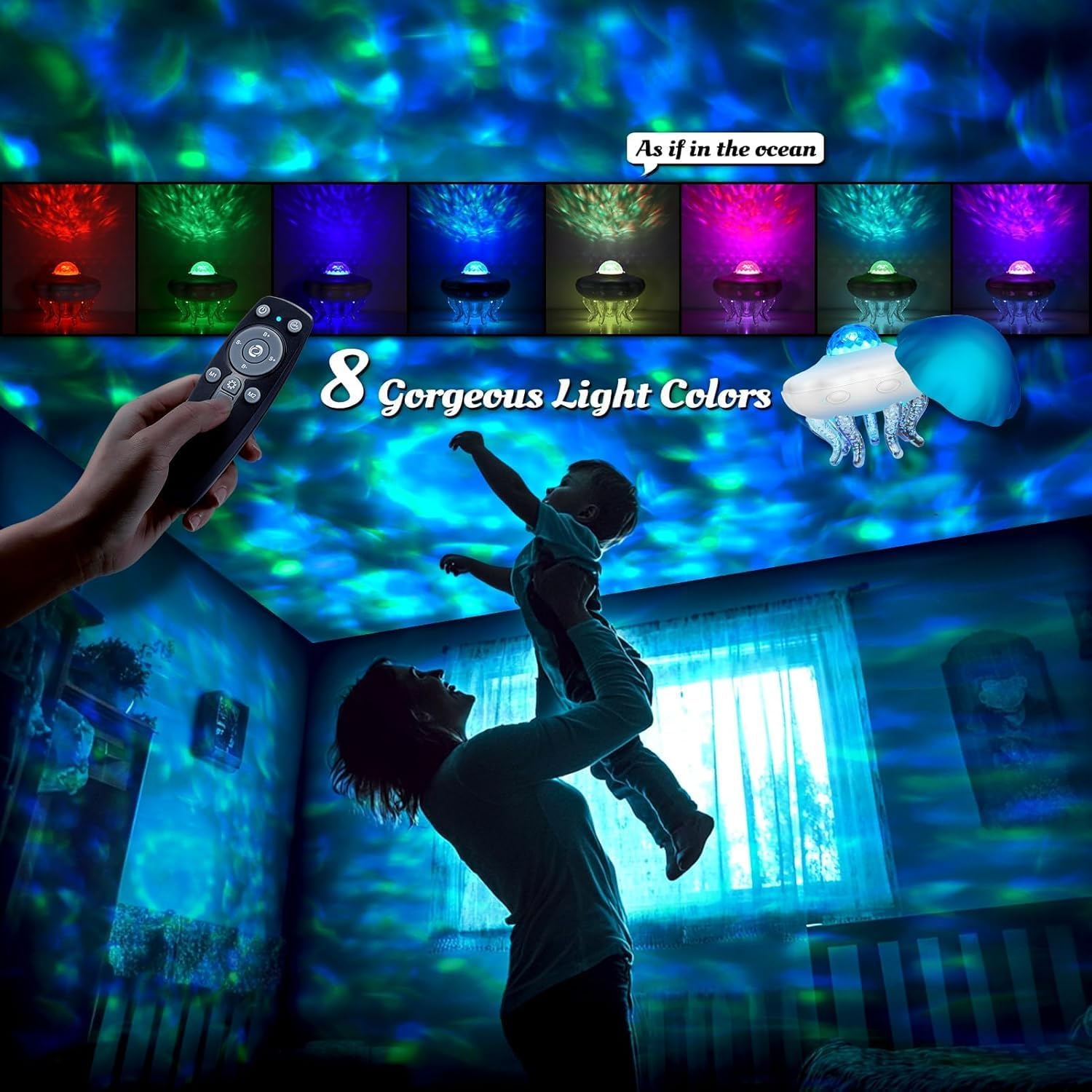 【2 In1】 Jellyfish Galaxy Light Projector for Bedroom Decor, Night Light for Kids Room Decor, Star Projector,Cute Lamp, Remote Control & Timer,Ceiling Night Light Projector for Birthday - Jellyfish image number 5