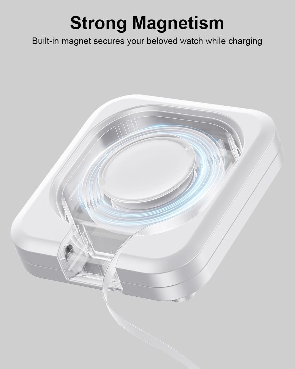 For Apple Watch Magnetic Charging Dock - 5W Wireless Fast Iwatch Charger Stand with USB C Cable, Nightstand Mode, for Apple Watch Ultra 2/10/9/8/7/6/SE/SE2/5/4/3/2, Portable Travel Retractable White image number 2