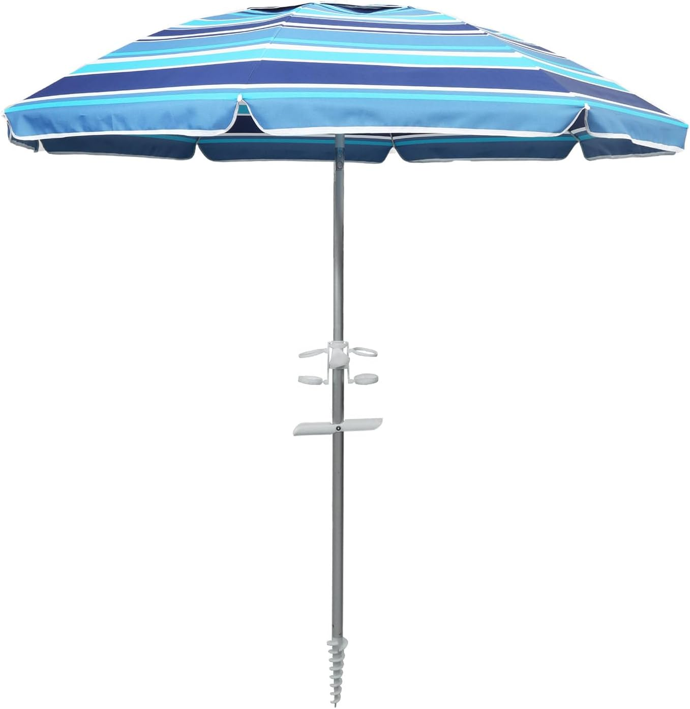 2M/2.2M Sand Beach Umbrella, Heavy Duty High Wind Parasols with Sand Anchor & Tilt Sun Shelter, UV 50+ Protection Outdoor Sunshade Umbrella with Carry Bag for Patio Garden Beach Pool Backyard Stripe