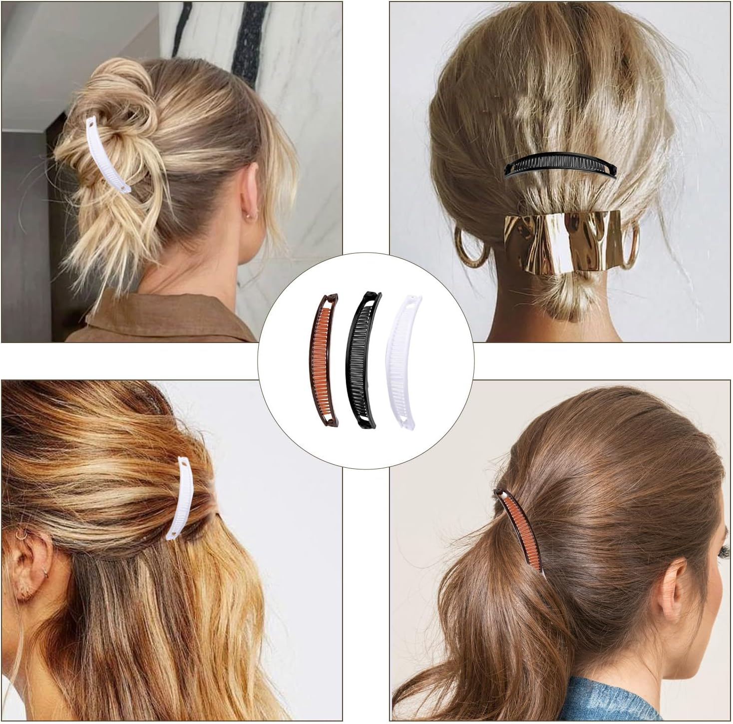 Pack of 3 Banana Clip Thick Hair, Hair Clip, Banana Clip Hair, Thin Long Hair, Vintage Fishtail, Hair Clip Women, Hair Clips Girls for Ponytail, Ponytail Holder image number 3