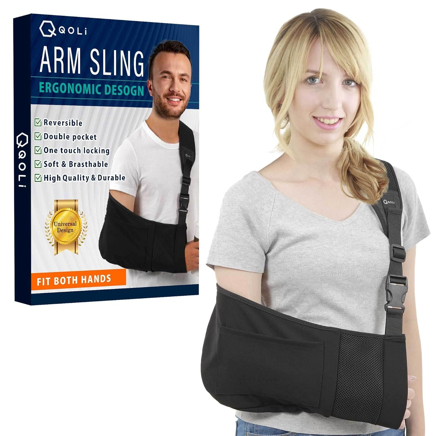 Arm Sling for Broken Fractured Bones Elbow Shoulder Injury, Rotator Cuff Adjustable Medical Brace Surgery Left and Right Arm, Men and Women image number 2