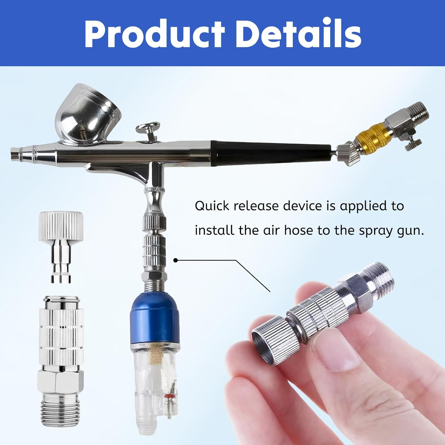 Airbrush Quick Disconnect Coupler Release Fitting Adapter Kit with 1 Male 1/8 Inch to 1/8 Inch Female Connectors and 4 Additional Female Connectors for Air Compressors and Airbrush Hoses