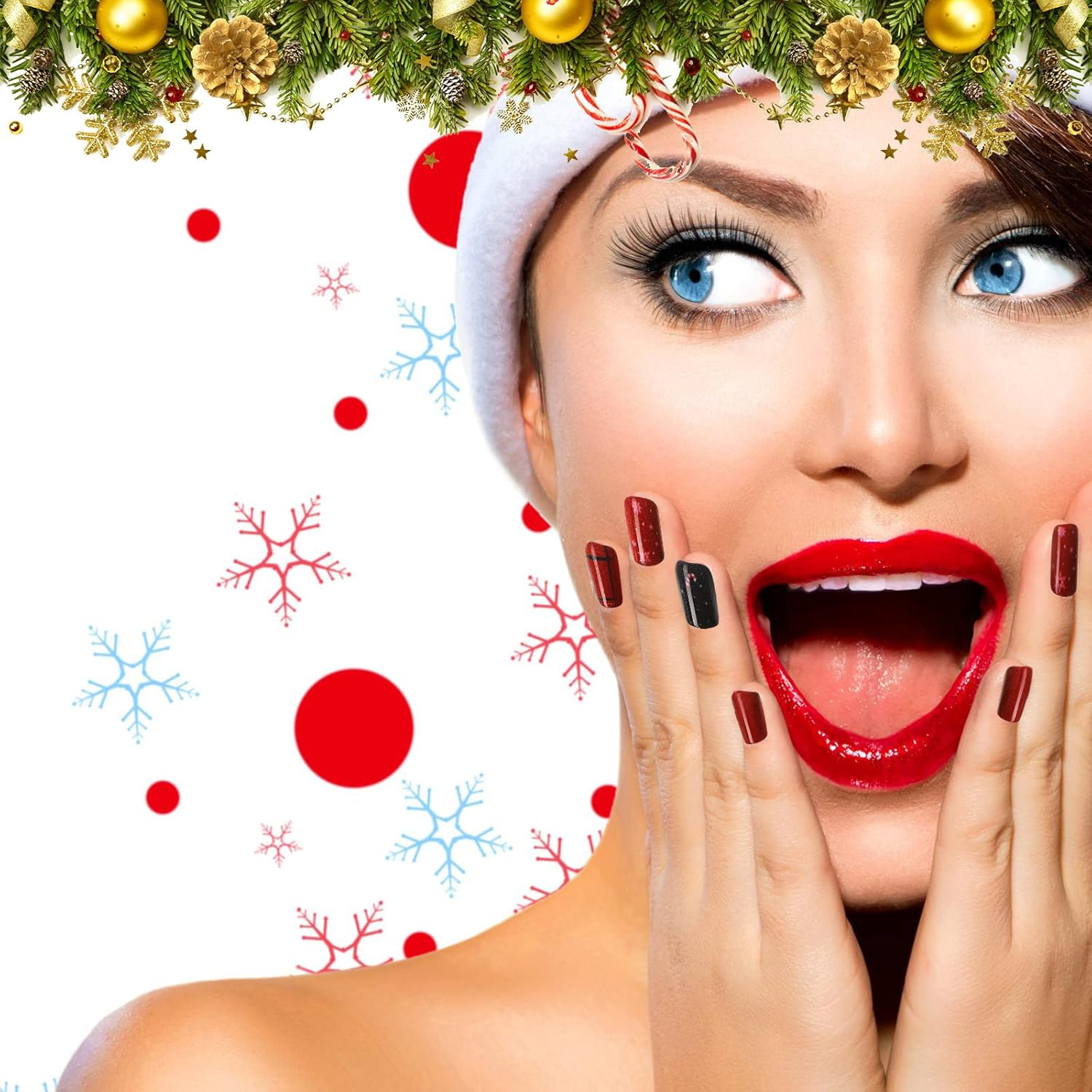 Kacctyen 384Pcs 16Pack Christmas Press on Nails Winter Square Short Red Fake Nails with Santa Elk Snowflake Pattern Glue on for Women Girls(Cute Pattern) image number 5