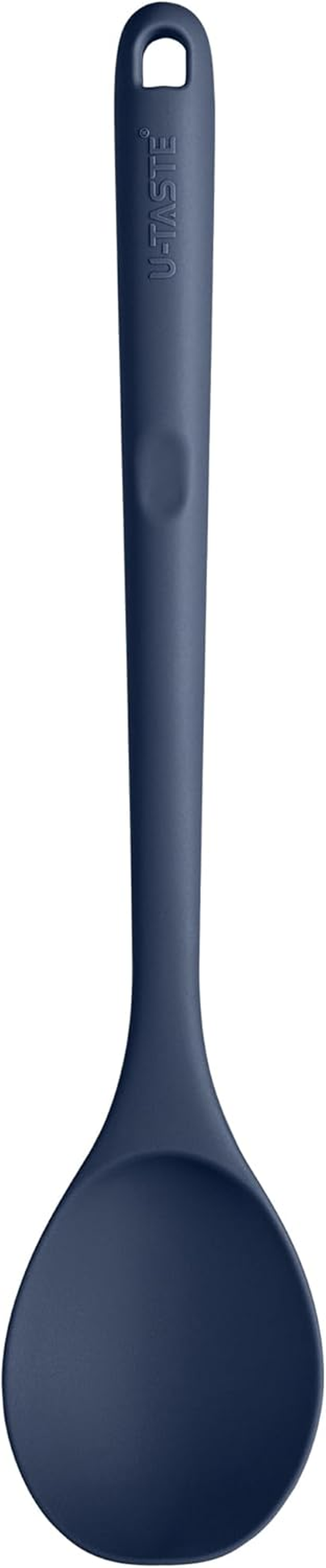 315℃ Heat Resistant Solid Spoon - U-Taste Long Silicone Kitchen Cooking Spoon, BPA Free Non-Scratch Rubber Utensil for Mixing, Stirring, Serving, Scraping in Non-Stick Cookware (Midnight Blue) image number 3
