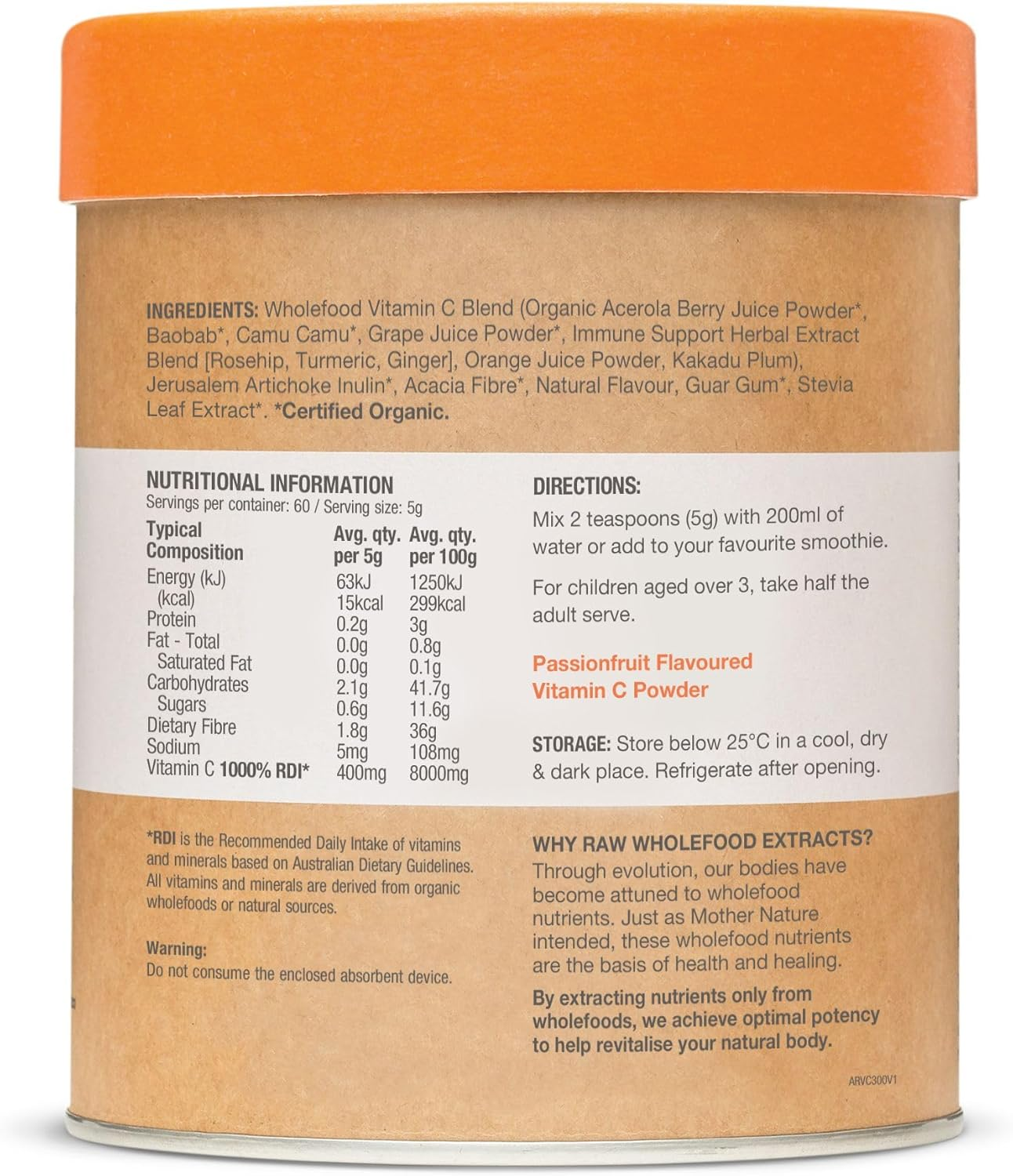 Amazonia Raw Wholefood Extracts Vitamin C+ - Certified Organic Vitamin C for Immune Support, Collagen Health & Skin Vitality, Non-Synthetic, Plant-Based, Gut Health & Prebiotic Supplement, 300G image number 4