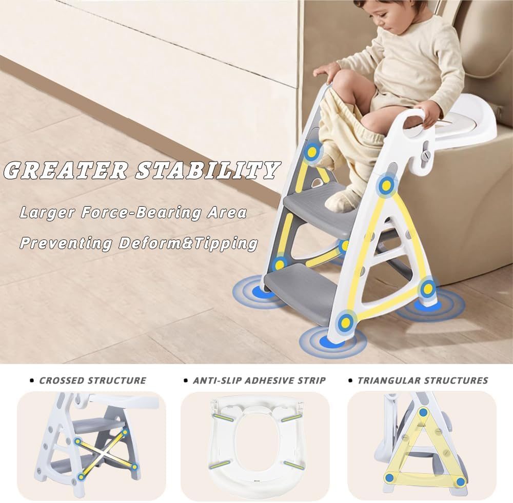 Potty Training Seat & Toddler Step Stool, Ultimate Stability Toddler Toilet Seat, Adjustable Step & Seat Height Potty Seats for Toddlers Boys Girls (Grey) image number 1