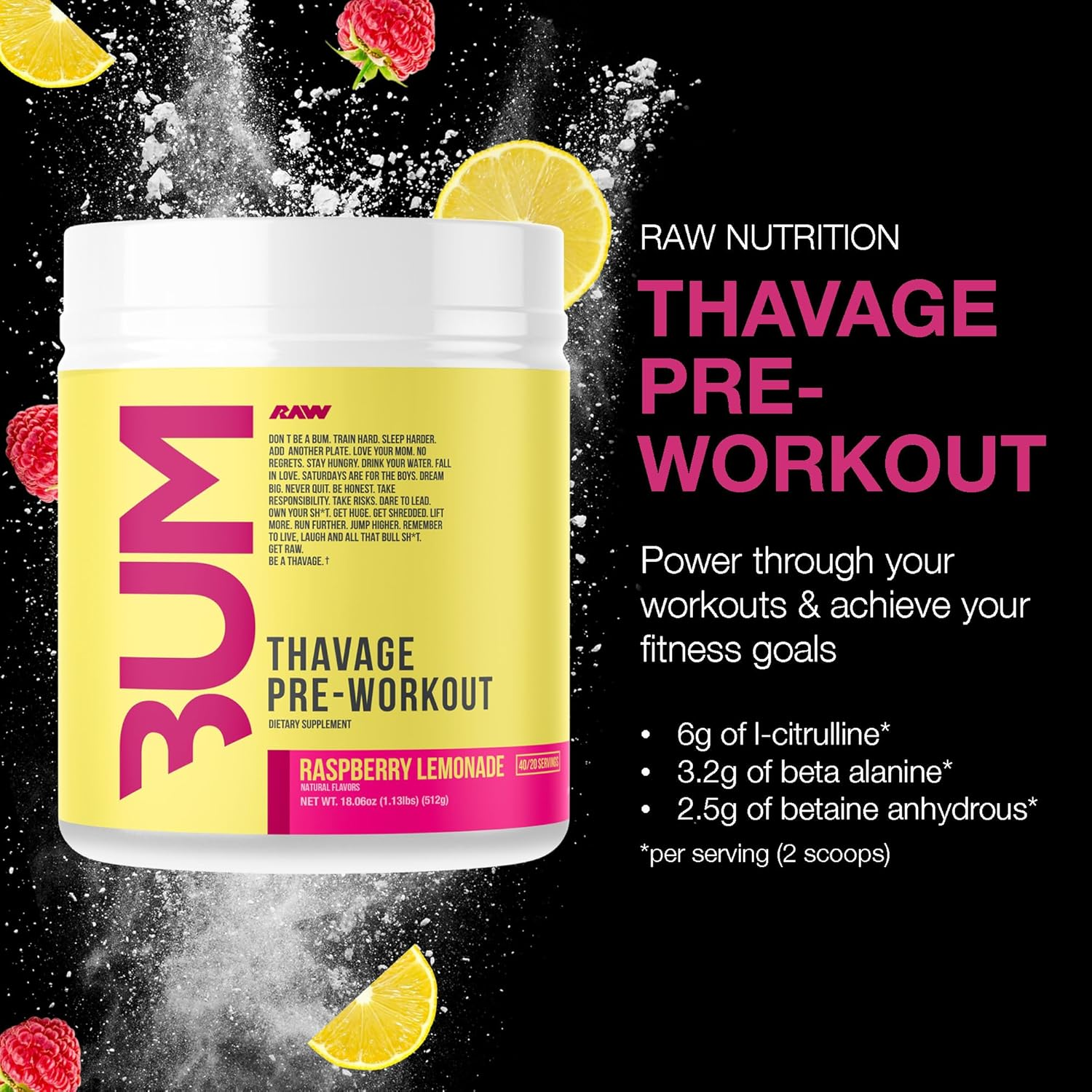 Raw Nutrition Cbum Raspberry Lemonade Thavage Pre-Workout Powder 512 G image number 3