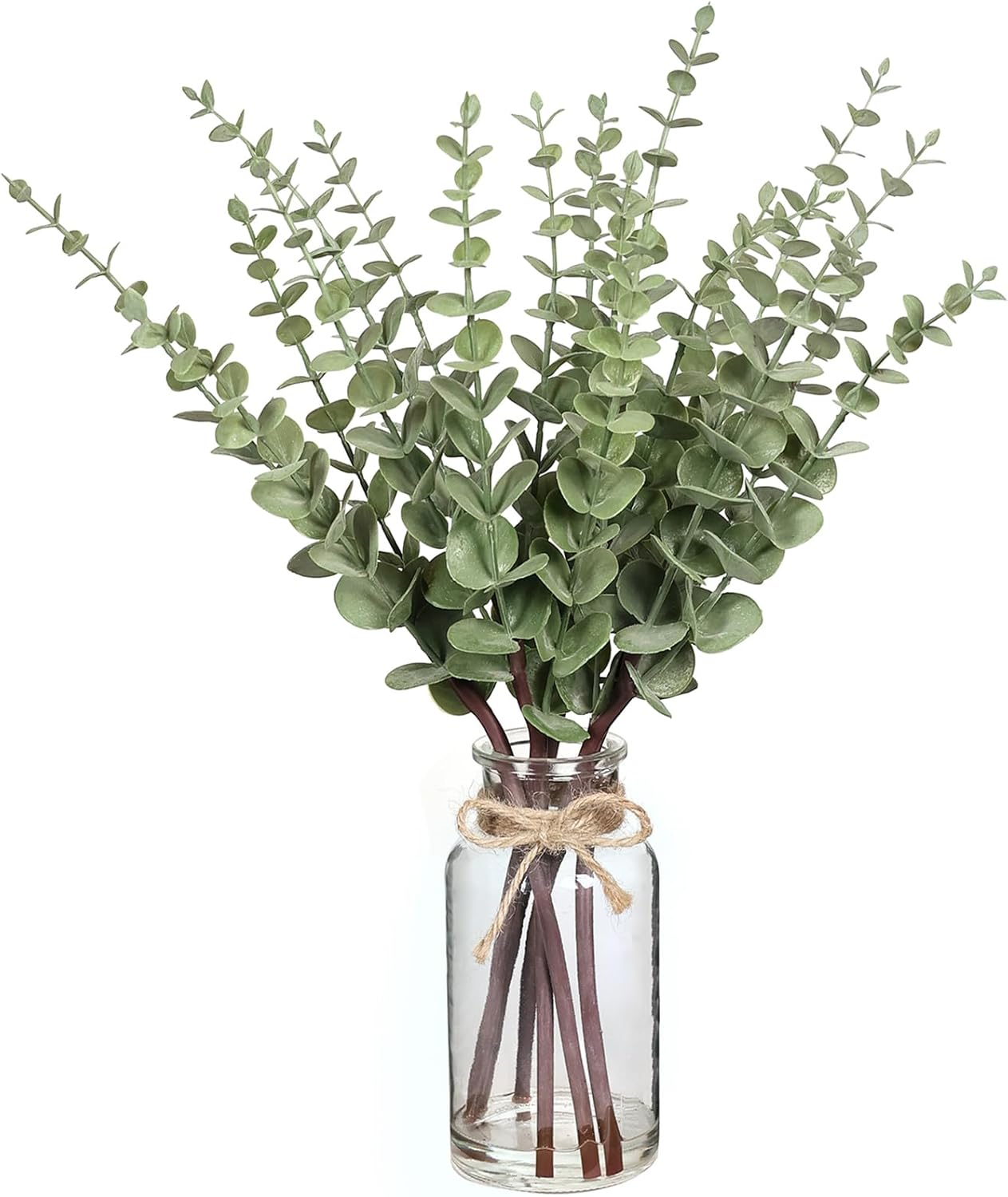 VIERENA 17.5" Artificial Eucalyptus Stems in Glass Vase with Faux Water,Fake Plant Eucalyptus Leaves White Seeds for Centerpiece Table Decorations Farmhouse Wedding Home Greenery Decor (Sage Green) image number 1