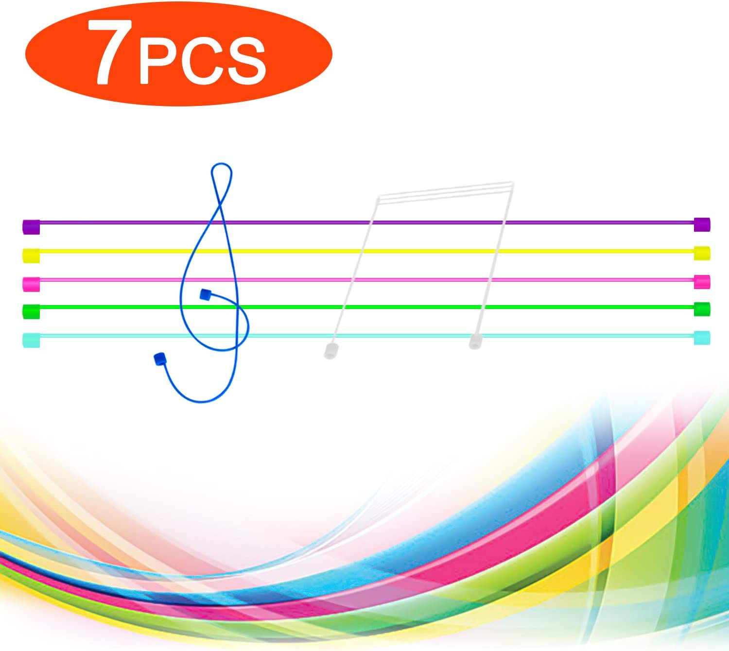 Compatible for Airpods Anti-Lost Straps Accessory - 7PCS Colorful Assorted Strings, Soft Sport Airpods 1 2 Pro Tether Lanyard, Running Silicone Wire Cable Connector, Silica Gel Neck Rope Cord image number 1