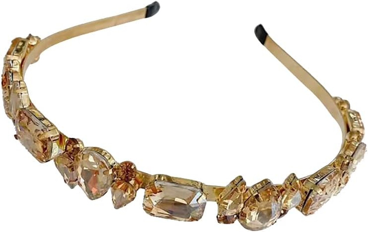 Rhinestone Headband Hair Hoop Crystal Diamond Hair Band Headband Sparkling Headband Thin Crystal Hair Band for Women Girls Champagne image number 3