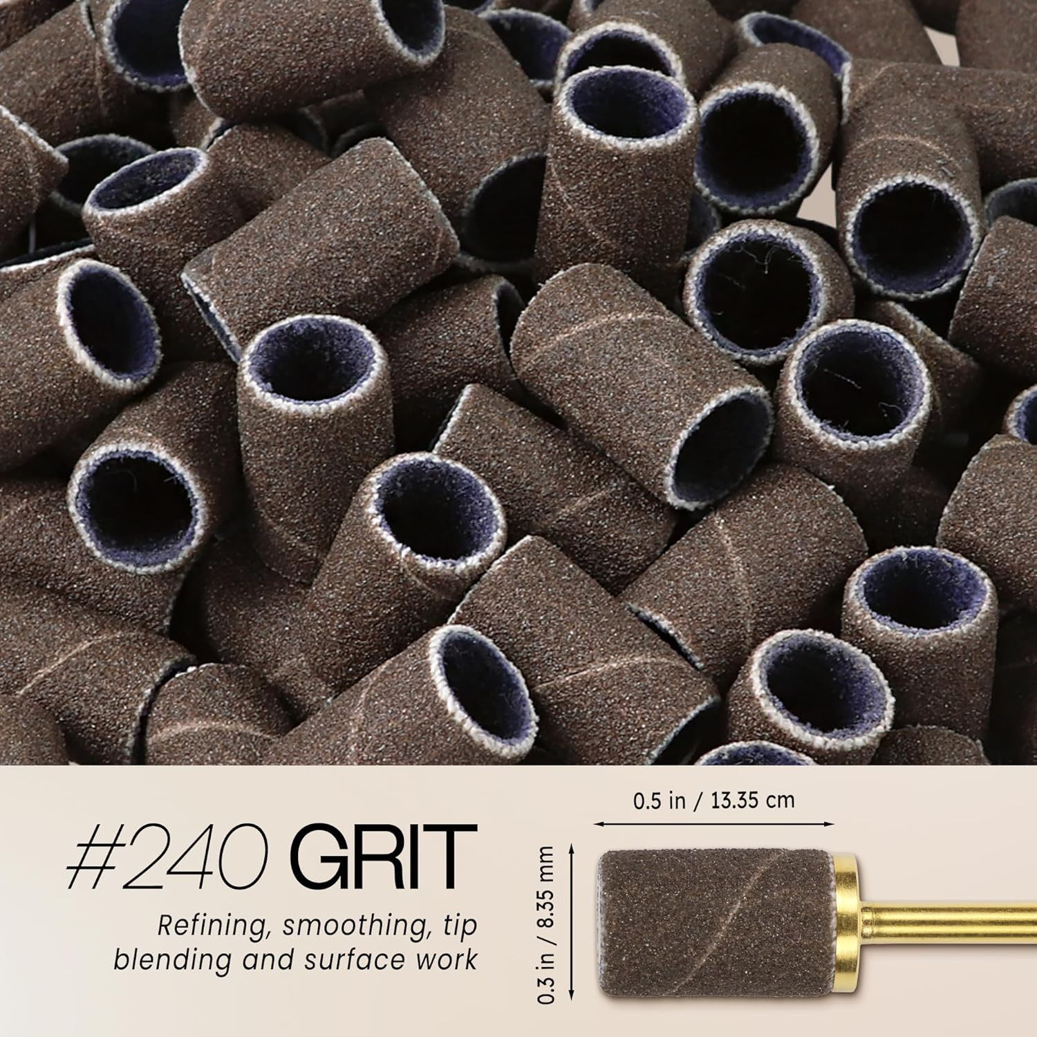 PANA 100 Pieces Nail Sanding Bands Professional Nail Manicure Great Fit for Nail Drill Bits for Acrylic Nails (240 Grit, Brown) image number 5