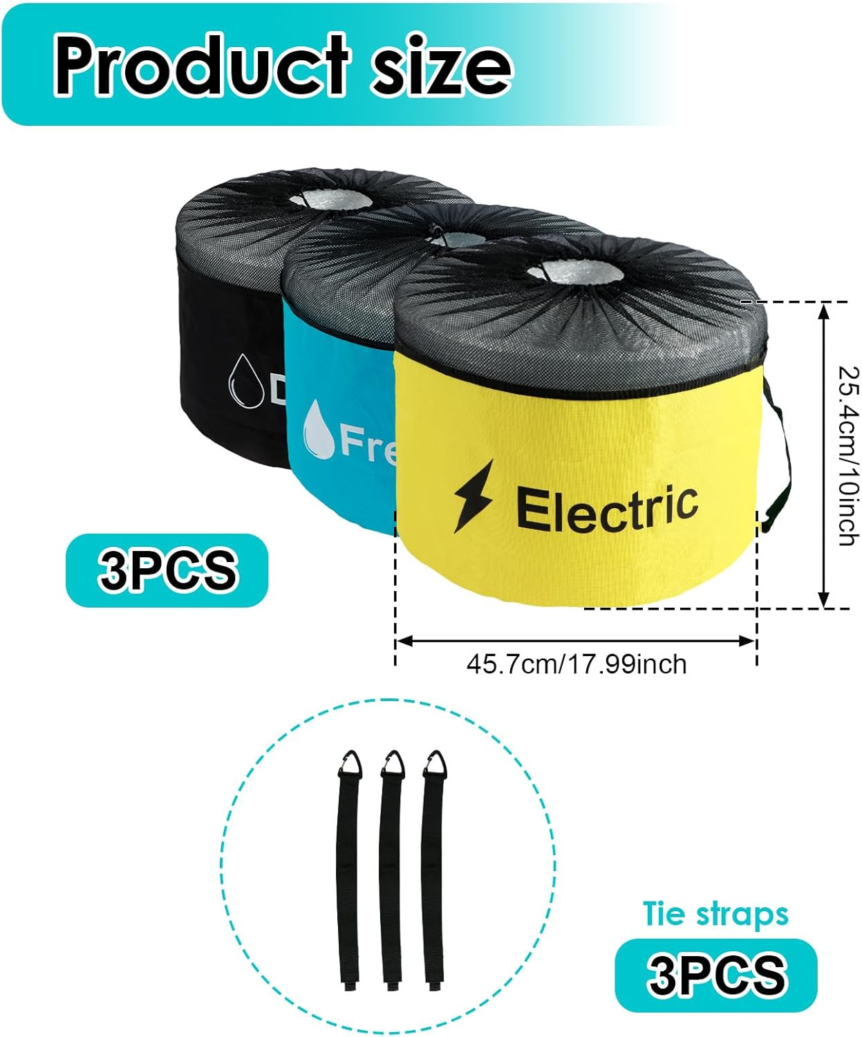 Fxvhojq 3/4Pcs RV Hose Storage Bags with Mesh Top Waterproof RV Utility Bag Multifunctional RV Accessories Storage Bags with Straps Large Sewer Hose Bag for Fresh/Black Water Hoses Electrical Cords - Black+Blue+Yellow+Green image number 6