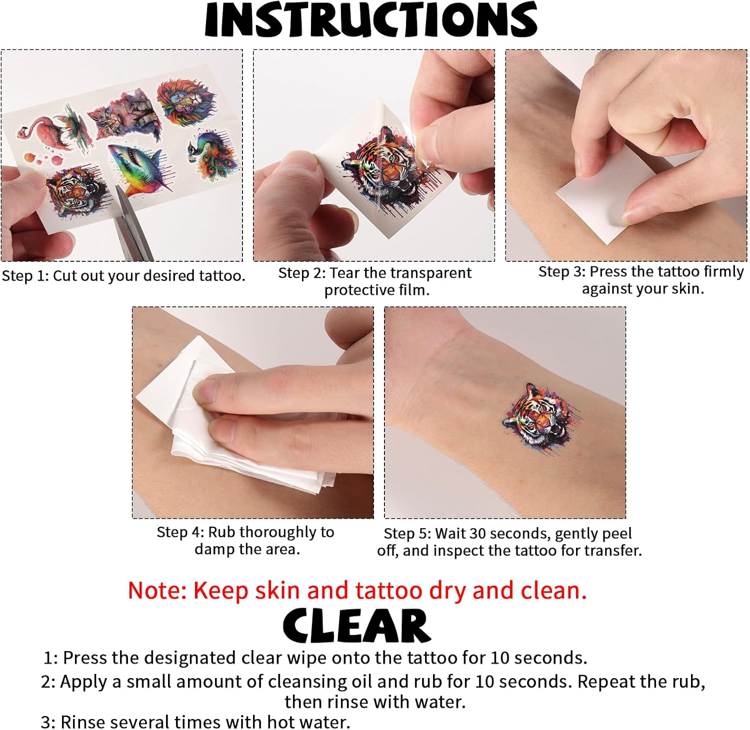 10 Sheets Kids Tattoos Temporary, Watercolor Animal Temporary Tattoos Cute Fake Stickers for Body Arm Shoulder for Birthday Party Supplies (Style 2) image number 1