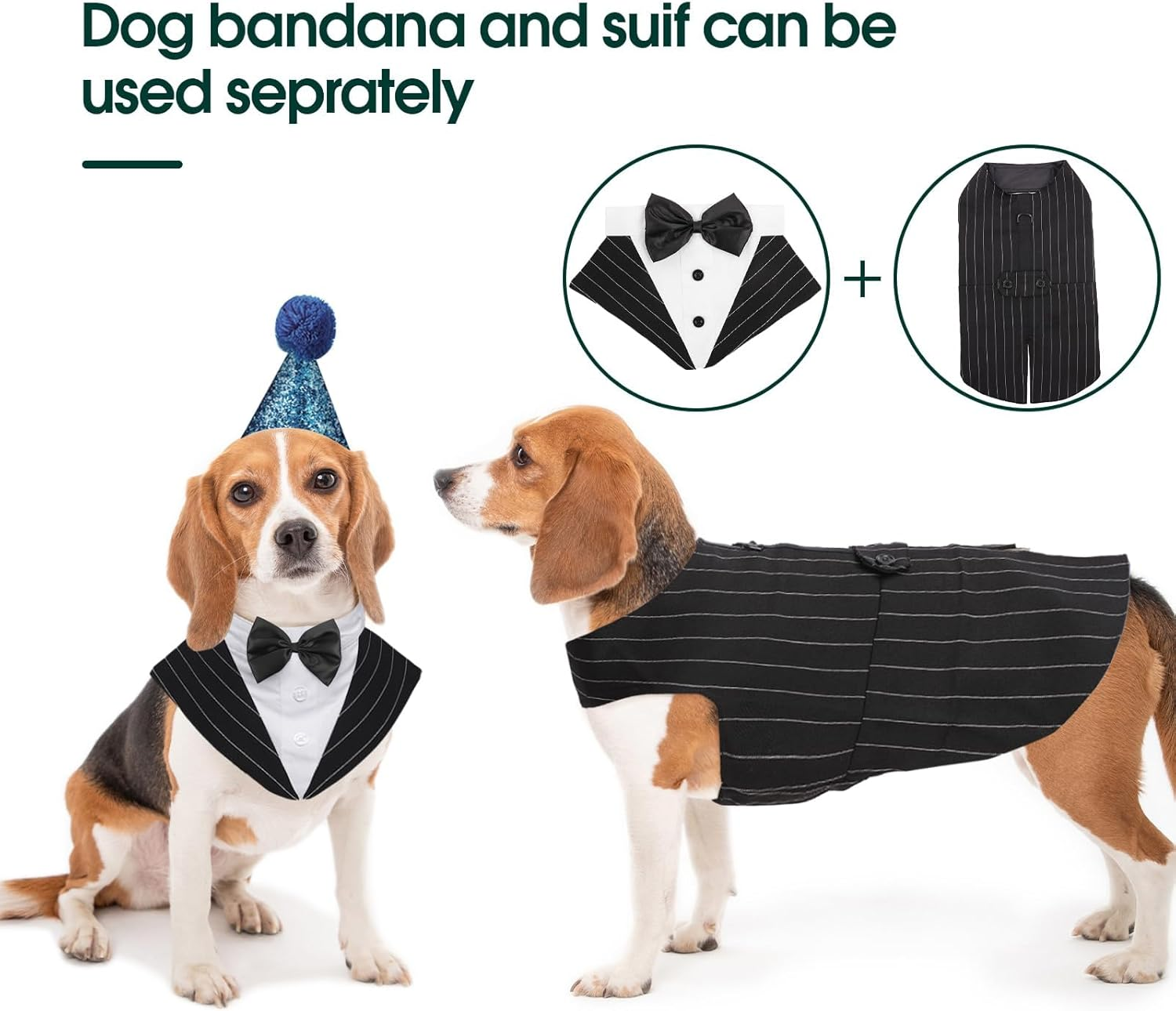 Kuoser Dog Tuxedo Dog Suit and Bandana Set, Dogs Tuxedo Wedding Party Suit, Dog Prince Wedding Bow Tie Shirt Formal Dog Wedding Attire for Large and Medium Dogs Golden Retriever Samo Bulldogs image number 4