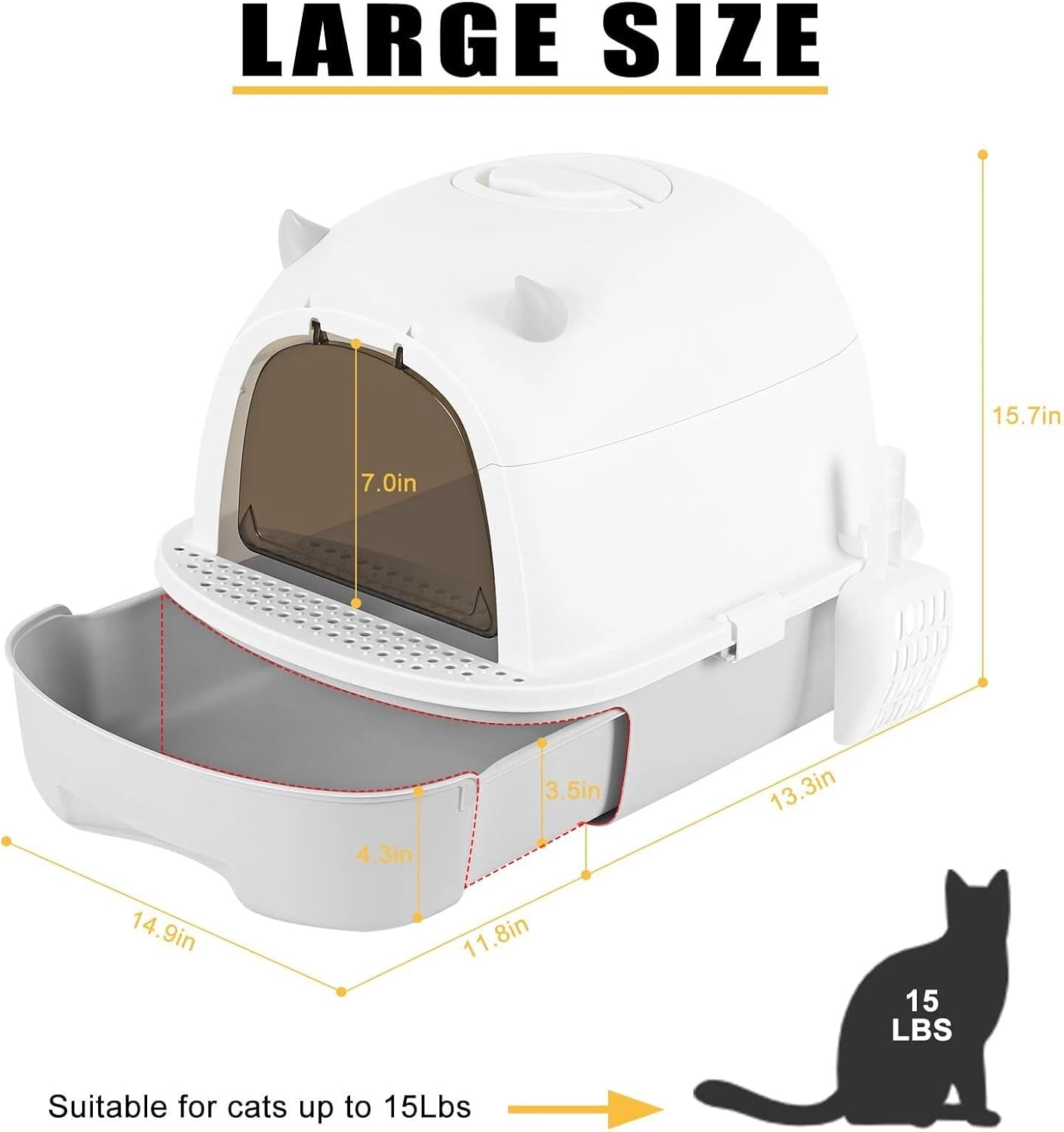 Extra Large Enclosed Cat Litter Box Tray Removable Top Lid with Scoop Toilet Pet,Easy Clean Cat Litter Pan image number 6