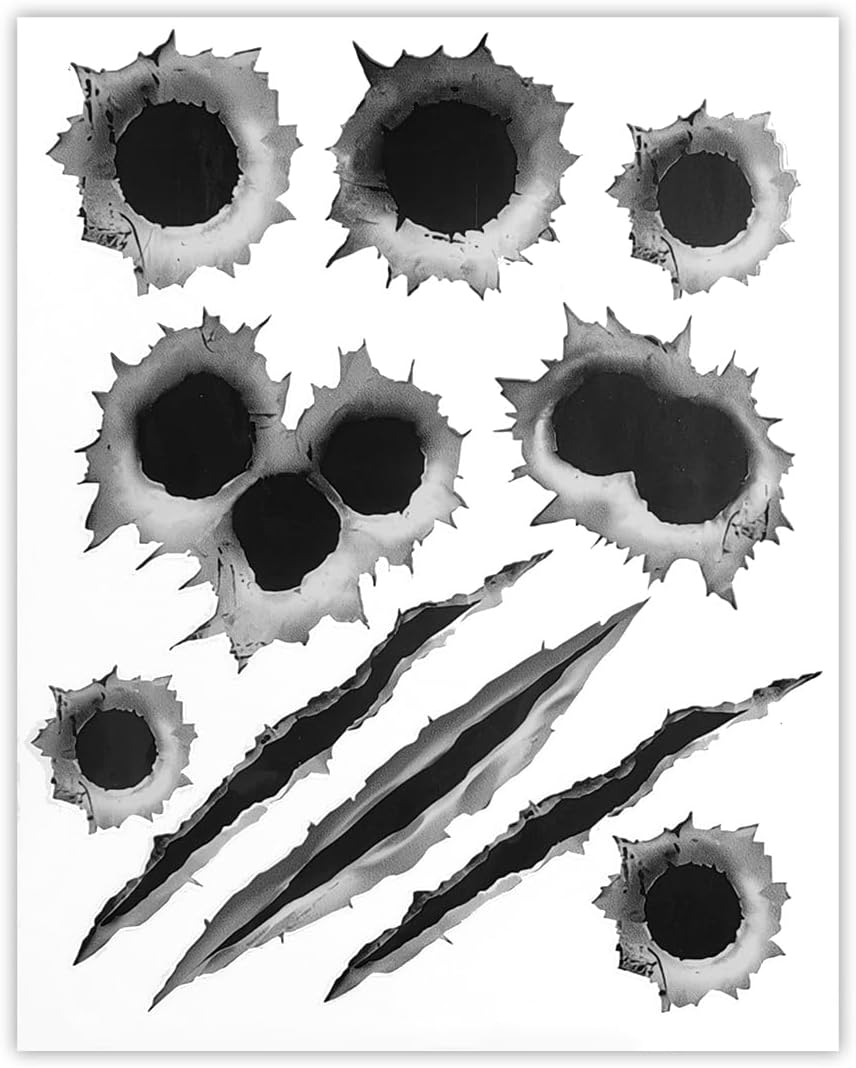 3D Bullet Hole Car Stickers, Ultra-Realistic Fake Bullet Hole Auto Body Scratch Decal, Waterproof PVC Fake Hole Sticker Automotive Tattoo Decoration for Bumper Window Helmet (Style A)
