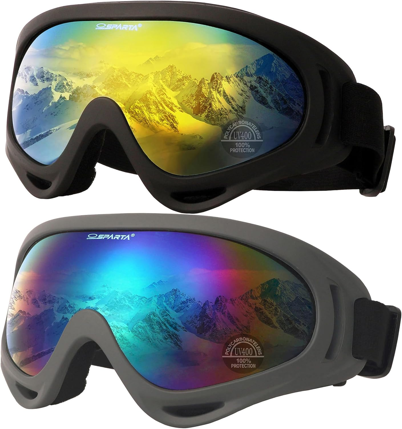 OUTDOOR SPARTA 2-Pack Ski Snow Sports Snowboarding Goggles Motocycle Goggles Cycling Glasses for Men Women Youth Boys Girls
