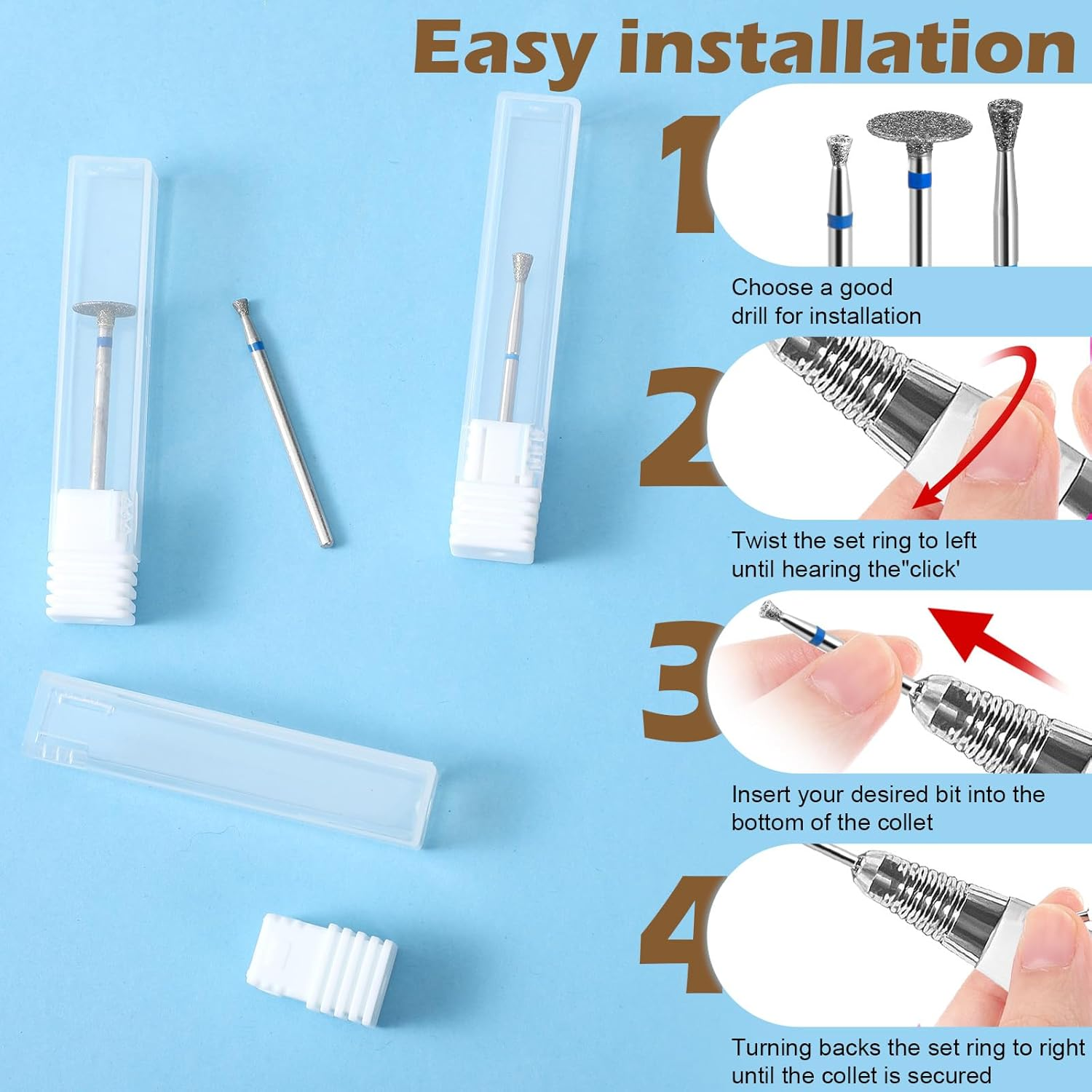 3-Piece Nail Cutter Bits Set, Conical Micro Cuticle Drill Bit, Multifunctional Cutter Bits, Cuticle Cleaning Nail Drill, Nail Cutter Attachments for Manicure, Pedicure, Cuticle, Polishing, Acrylic Gel image number 5