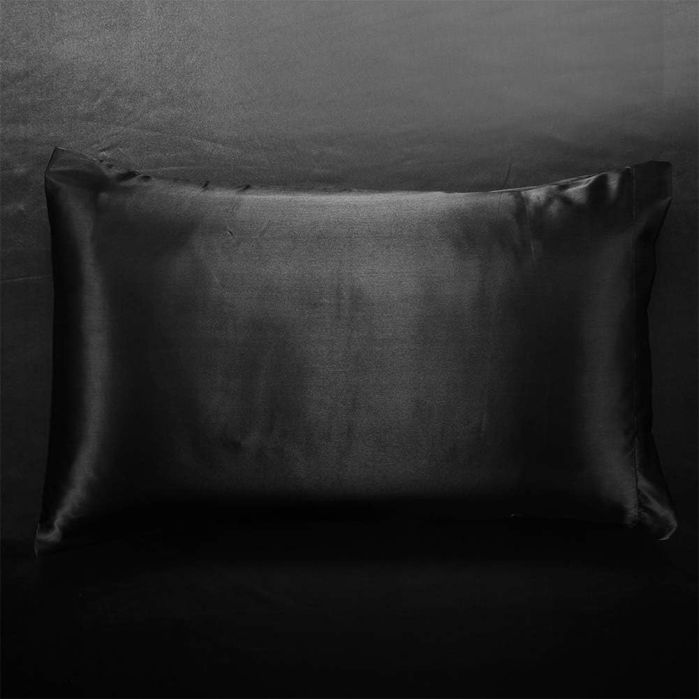 Aimay 3 Piece Duvet Cover Set (1 Duvet Cover + 2 Pillow Shams) Satin Silk Luxury 100% Super Soft Microfiber Bedding Collection (Queen,Black) image number 4