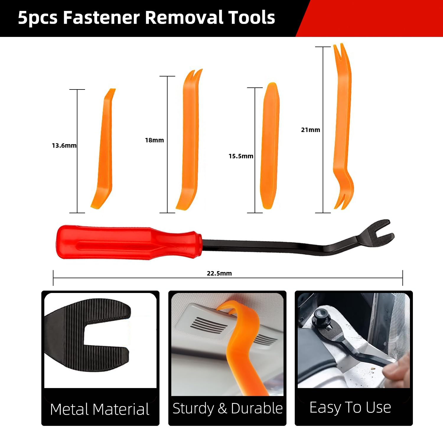 999-Piece Car Push Retainer Clips Body Clips Plastic Fasteners Kit 22 Most Popular Sizes Nylon Auto Push Pin Rivets Set with 5 Removal Tools for Bumper, Fender, Door Trim image number 5