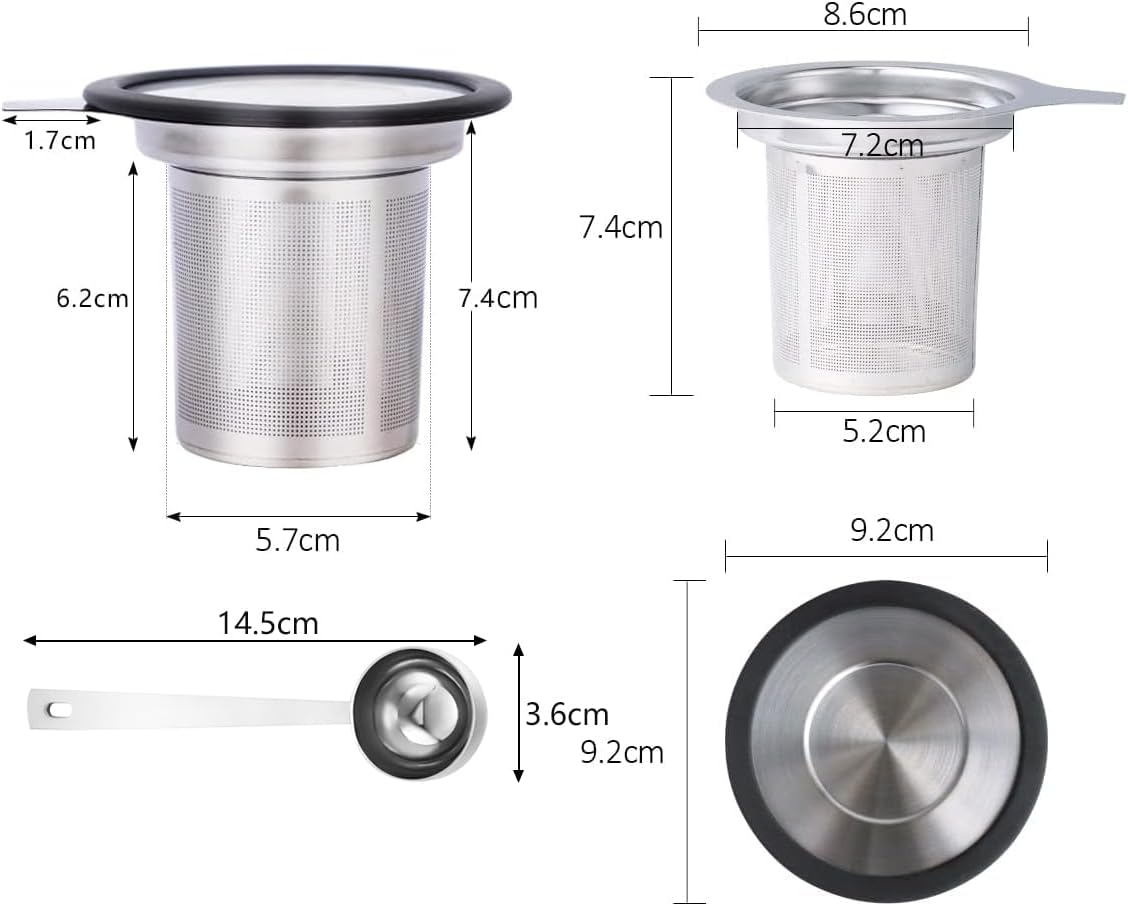 2 Pack Tea Infuser with Scoop, Extra Fine Mesh Tea Strainer with Silicone Lid, 304 Stainless Steel Tea Infusers for Loose Tea, Tea Steeper Basket Filter for Teapot, Mug, Cup image number 1