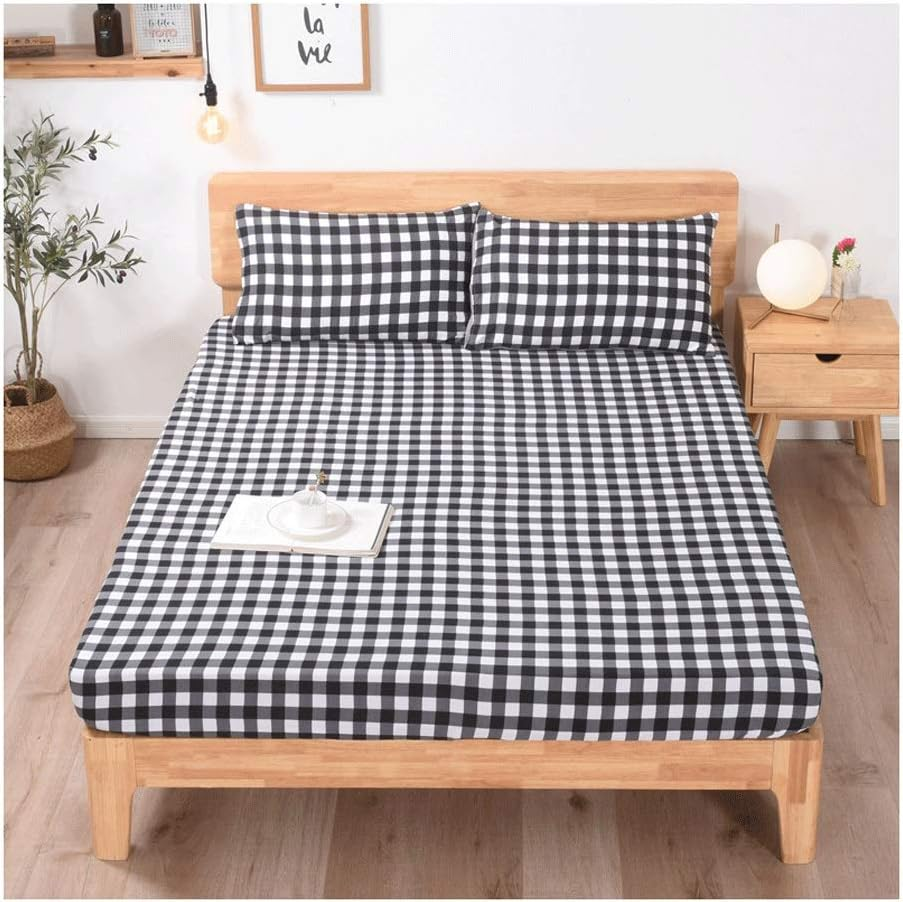 25Cm Deep Pocket Twin Fitted Sheet Only Soft Luxry Premium Quality 100% Cotton Bed Bottom Sheets Double Bedsheets Single Bed Linen King Queen (Color : Black A, Size : 180X220+25 Cm) image number 1