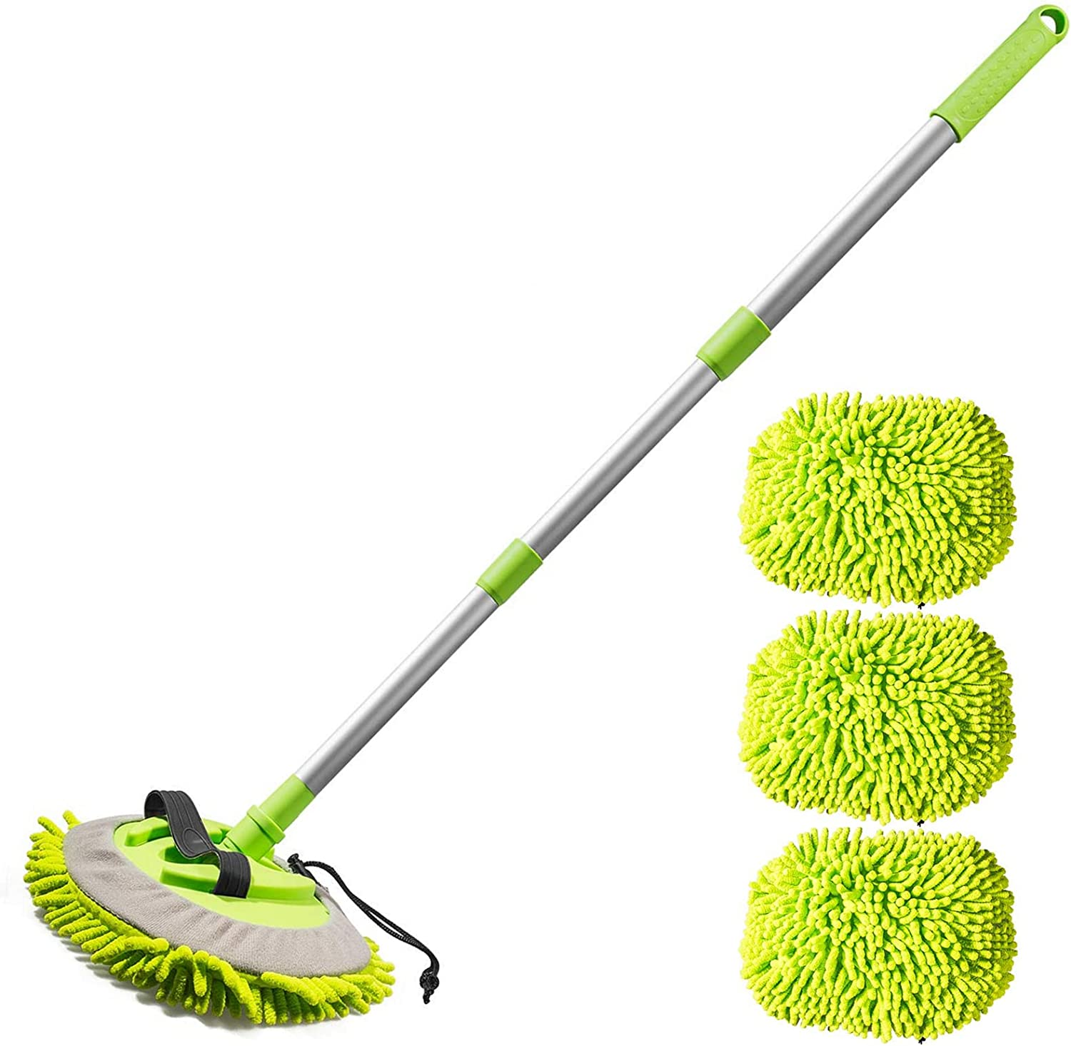 Bluefire 2 in 1 Car Wash Mop Mitt Chenille Microfiber Car Wash Brush with 44.5" Long Handle, 180&deg; Rotation Cleaning Tool Brush Duster for Truck RV Bus(Green) image number 5