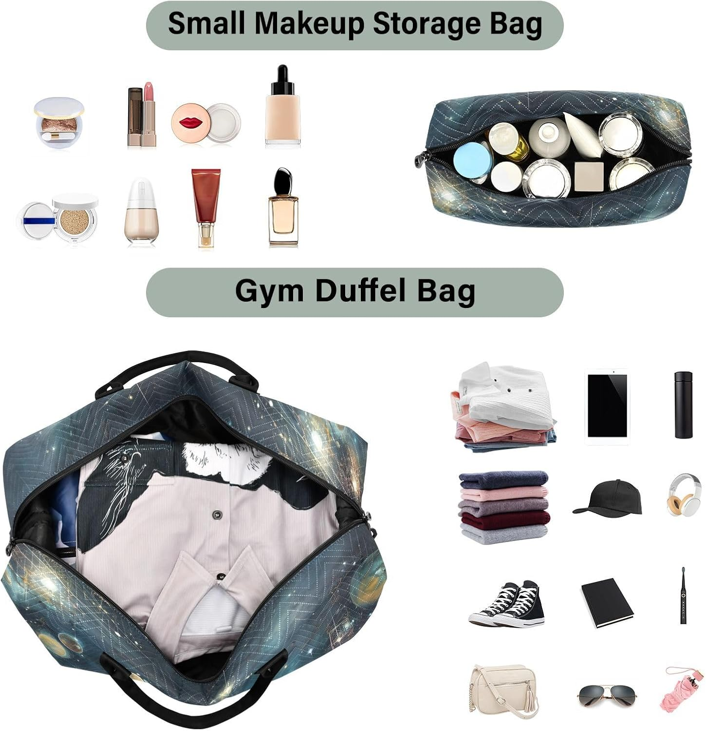 XYMZR Large Travel Duffel Bag, Space Galaxy Planet Sports Tote Gym Bag, Shoulder Weekender Overnight Bag for Women Men, Carry on Luggage with Toiletry Bags, Multi-Colored, Multi-Colored image number 5