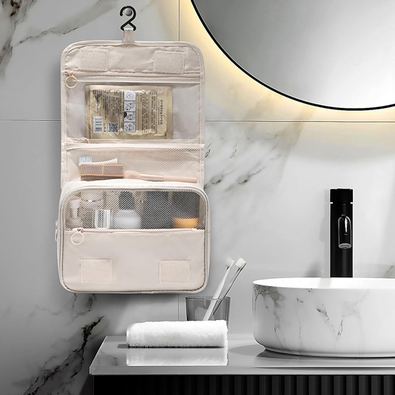 Vbvbip Foldable Travel Toiletry Bag - Waterproof Hanging Cosmetic Organizer with Clear Panel, Portable Makeup Pouch for Shower & Airplane Essentials​​ image number 6