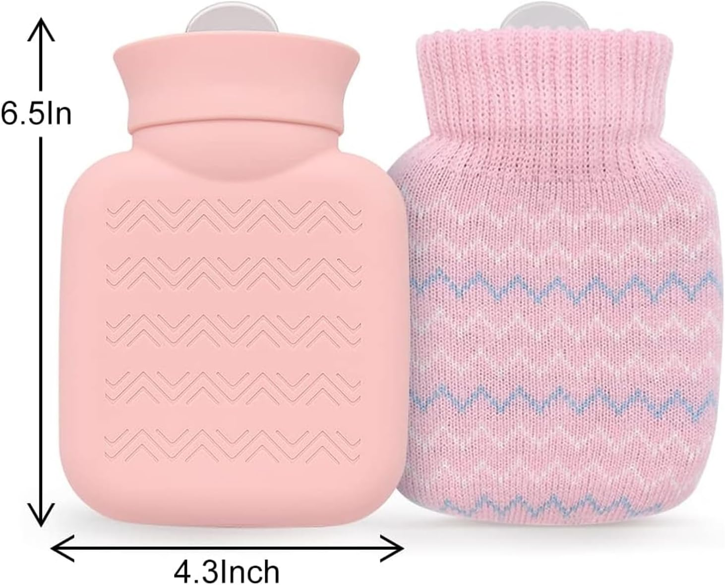 2PCS 320Ml Hot Water Bottle with Knited Cover, Mini Hot Water Bag for Pain Relief, Waist, Neck, Shoulders, Small Leak Proof Hot Water Bottle with Removable Cover for Women, Kids,Pink/Grey image number 1